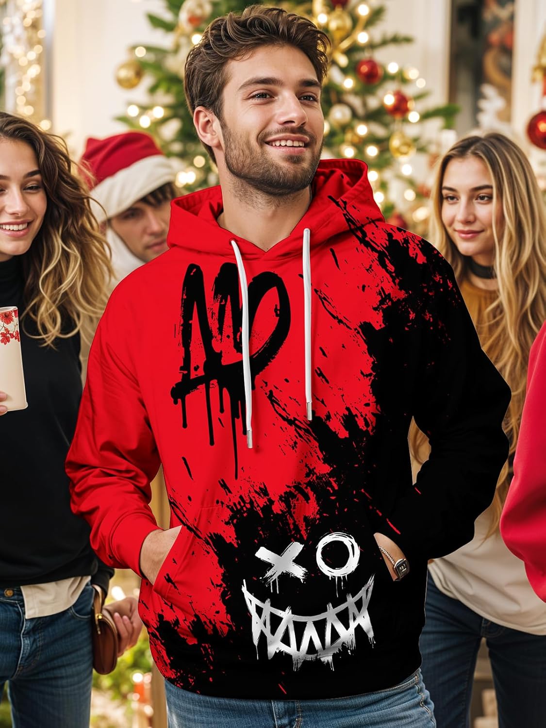 wangstar Graphic Hoodies for Men Sweatshirts Gifts Xmas Rapper Cool Things Novelty Stuff Black Red Pullover Hoodie Adult - Image 2