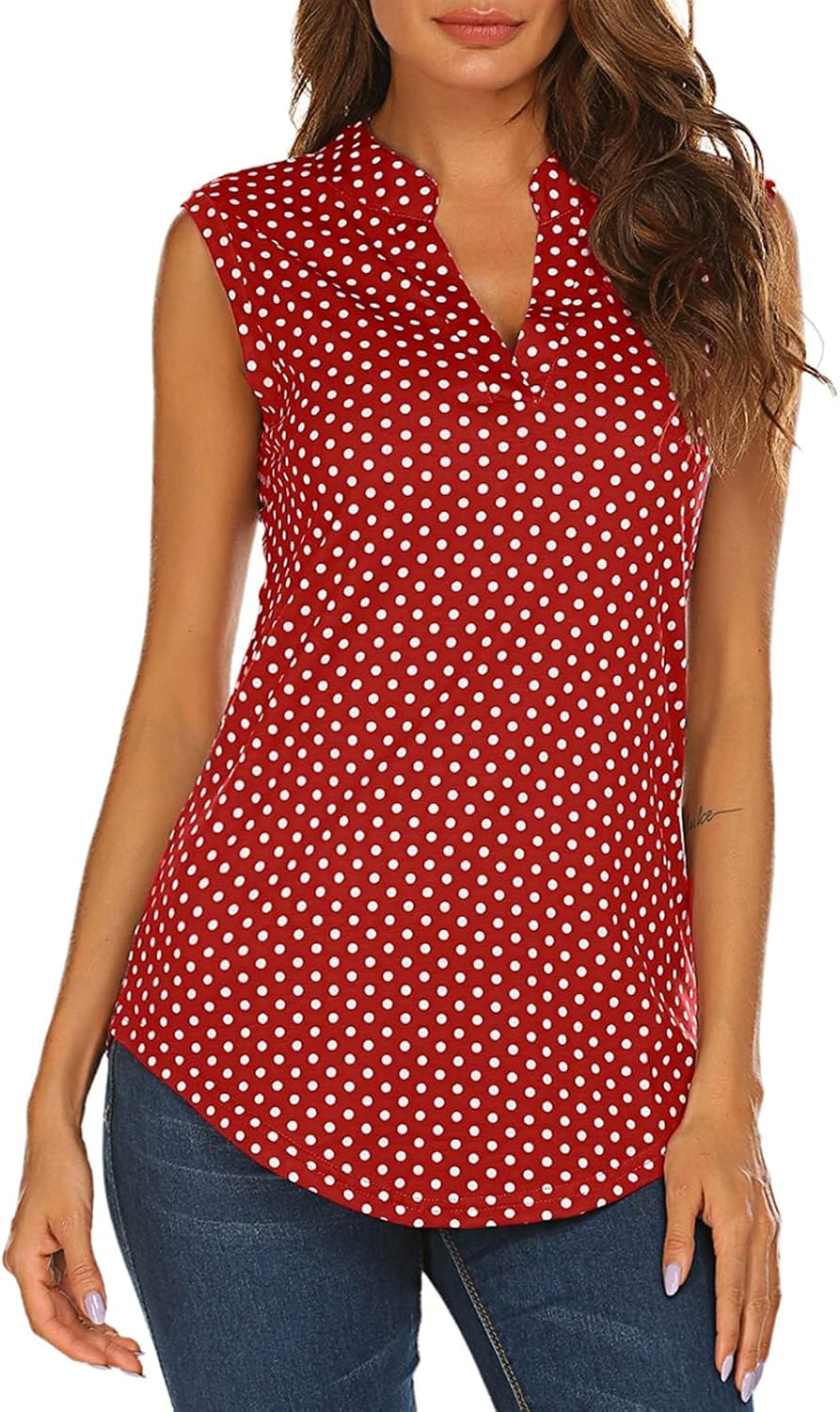 Halife Women's Sleeveless Floral Print V Neck Tunic Tank Tops Blouse Shirts - Image 6