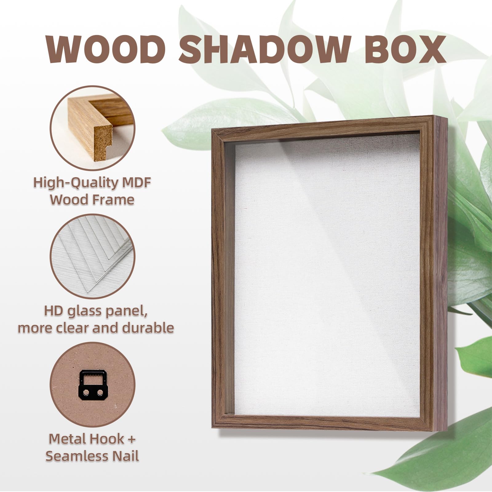 Muzilife Cadre photo de 28 x 35,6 cm avec planche en lin – Bois profond et verre – Boîtier rustique prêt à accrocher souvenirs, épingles, récompenses, médailles, mariage, billets et photos, marron