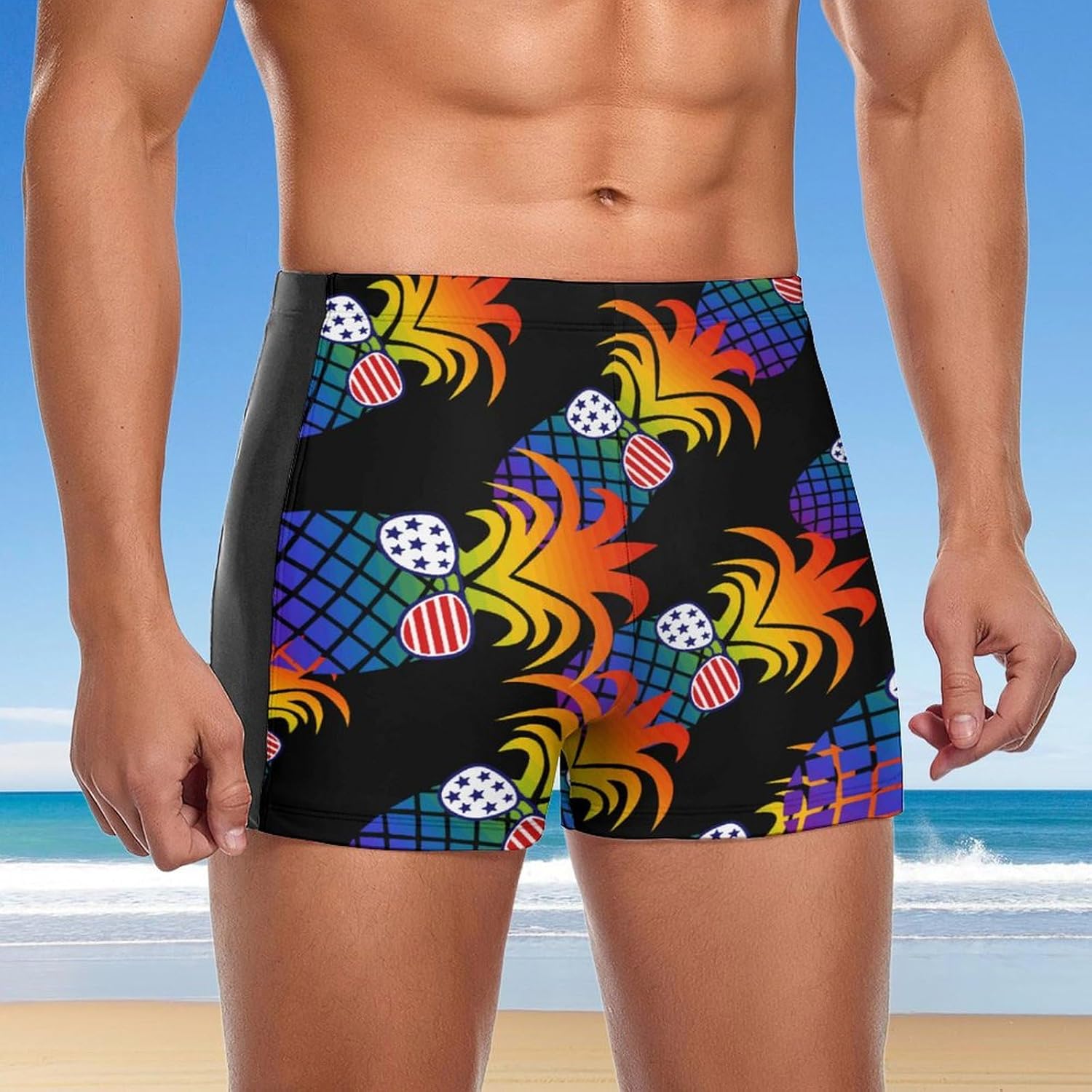 USA Flag Pineapple Men's Square Leg Swim Briefs Athletic Swim Trunk Beach Swimwear Bathing Suit