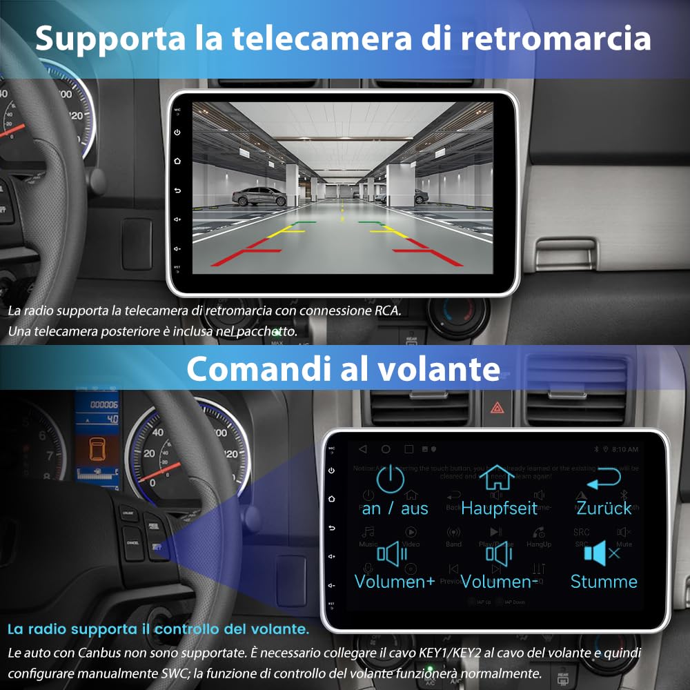 10.1 pollici Universale Autoradio 1 din Android 15 (2G+64G) Car Radio con CarPlay/Android Auto GPS Bluetooth WIFI FM RDS (Schermo ruotabile)