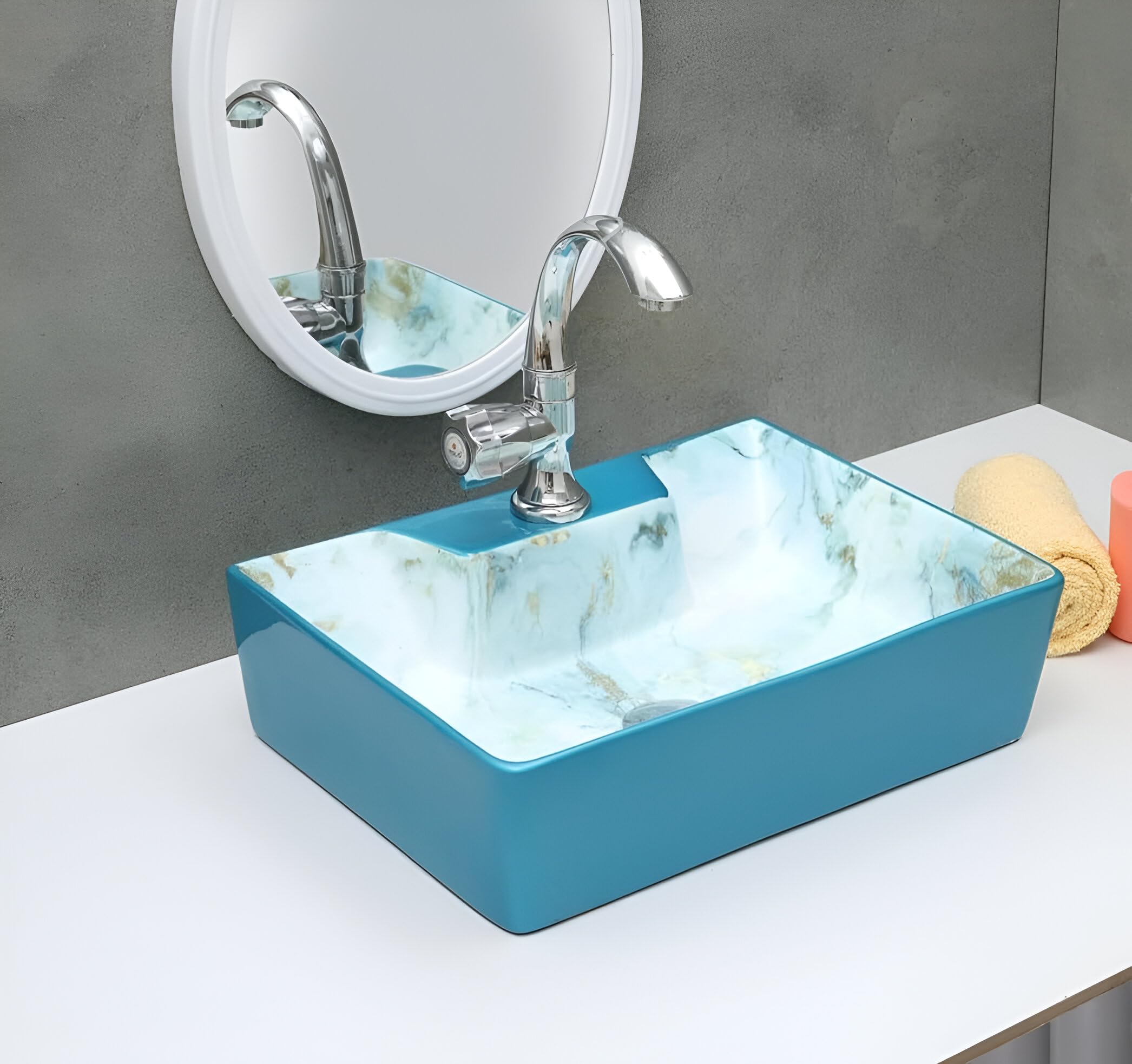 OSOSAM Ceramic Countertop Wash Basin, White Designer Table Top Bathroom Sink, Modern Over Counter Vanity Basin for Home, Hotel & Washroom, 16 x 12 x 5.5 Inch 3