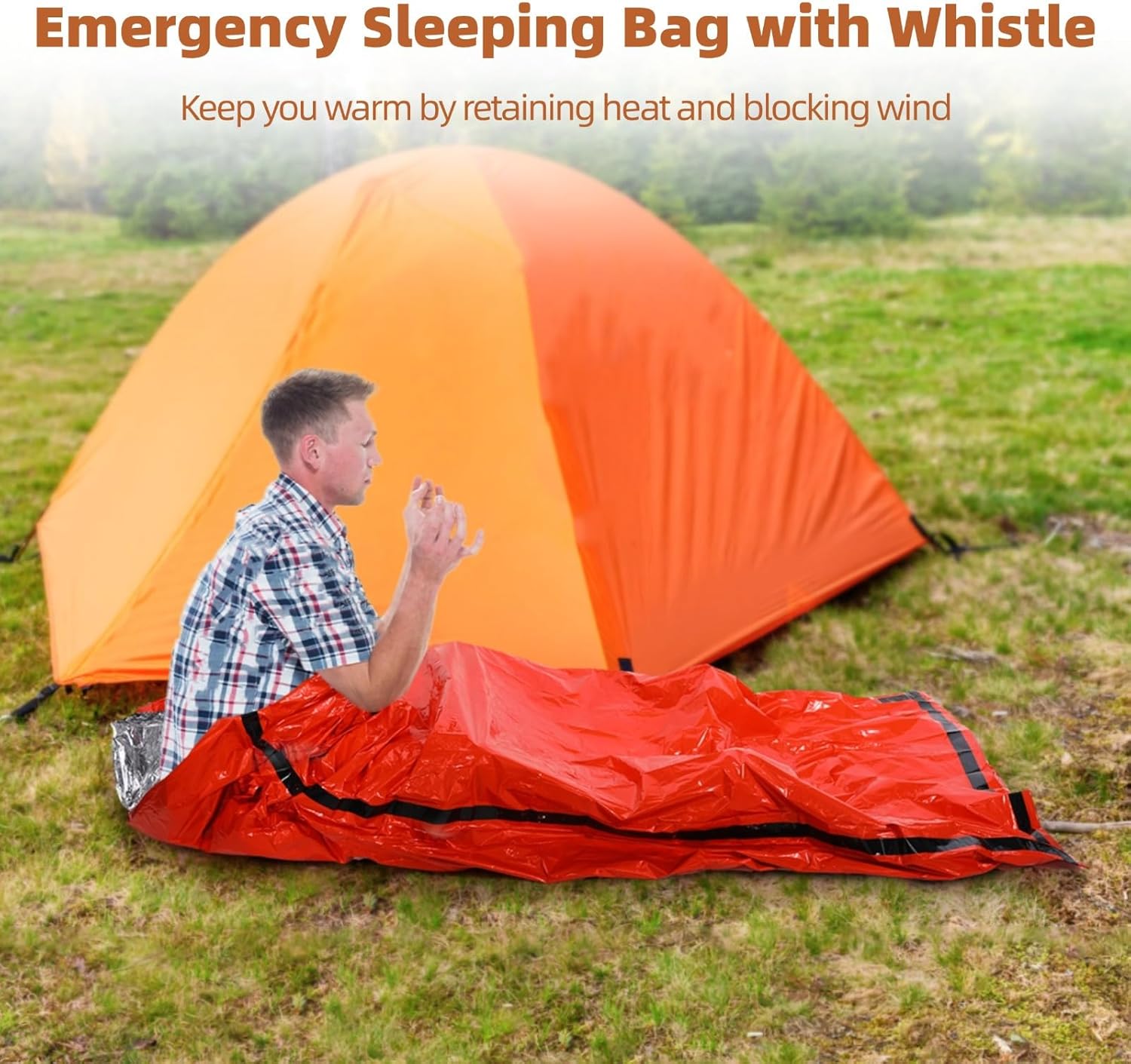 12-Pack Emergency Sleeping Bag with Whistle, Lightweight Bivvy Sack for Survival, Waterproof and Windproof Emergency Blanket for Outdoor Camping, Hiking, and Climbing