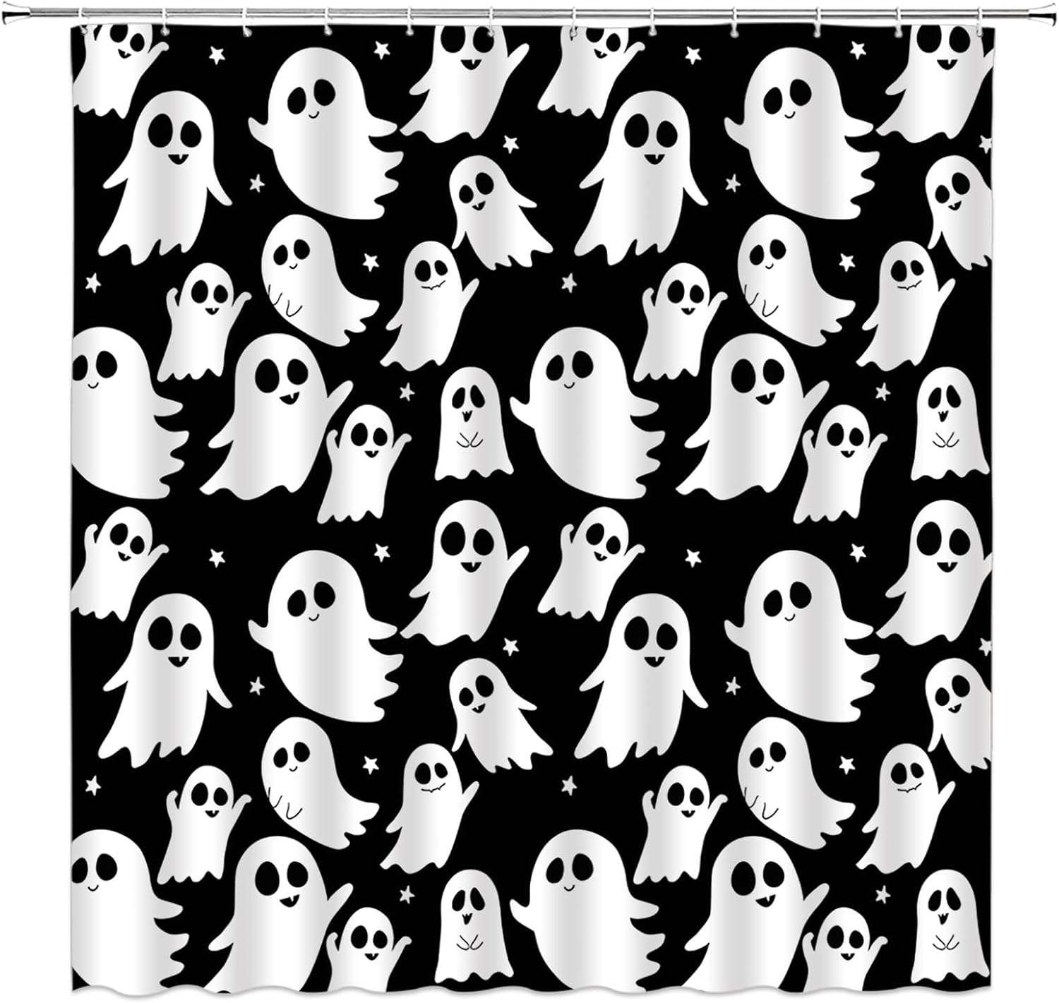 GCTNBJL Halloween Ghost Shower Curtain Black White Spooky Ghost Funny Cute Cartoon Halloween Holiday 70x96(WxH) Inches Bathroom Decor Fabric Curtain with Hooks