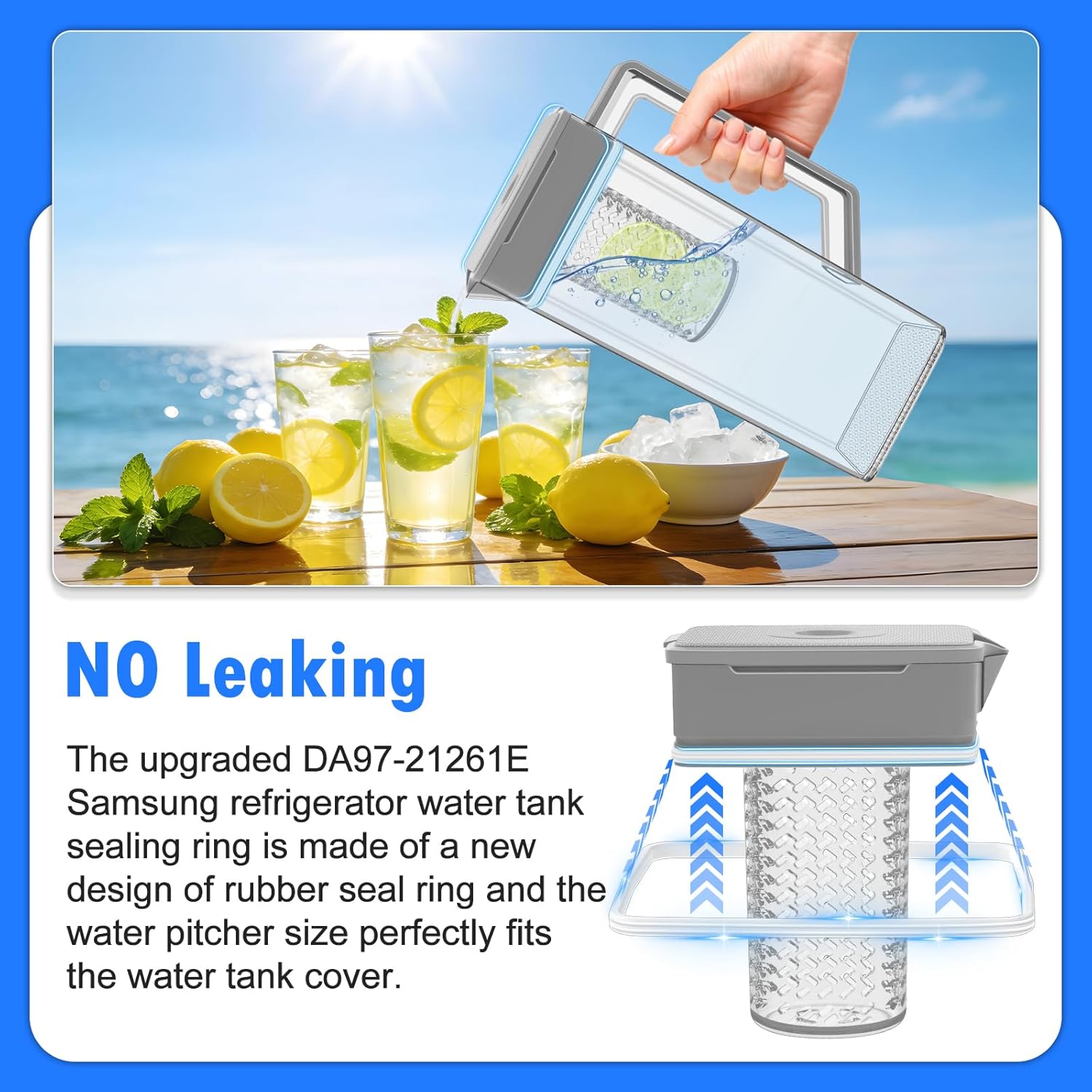 Upgraded DA97-21261E Refrigerator Water Pitcher Assembly Compatible with Samsung Fridge Water Pitcher Reservoir Parts RF23A9071SR RF29A9071SR RF29A9671SR RF29A9771SR RF23A9671SR DA97-21261B Pitcher