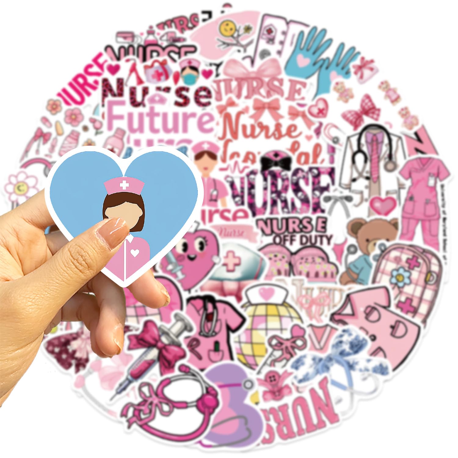 Pink Nurse Stickers 50 Pcs Vinyl Cute Trendy Bow Sticker for Laptop Skateboard Water Bottle Scrapbook Luggage Car Helmet Computer,Waterproof Funny Healthcare Worker Decals for Adults Girls - Image 2