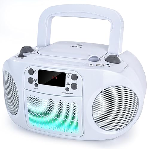 GC09 Kids Boombox, reproductor de CD de carga superior, conectividad Bluetooth para teléfonos inteligentes, conectividad AUX, USB, radio y MP3 sin GC09 Kids Boombox, reproductor de CD de carga superior, conectividad Bluetooth para teléfonos inteligentes, conectividad AUX, USB, radio y MP3 sin
