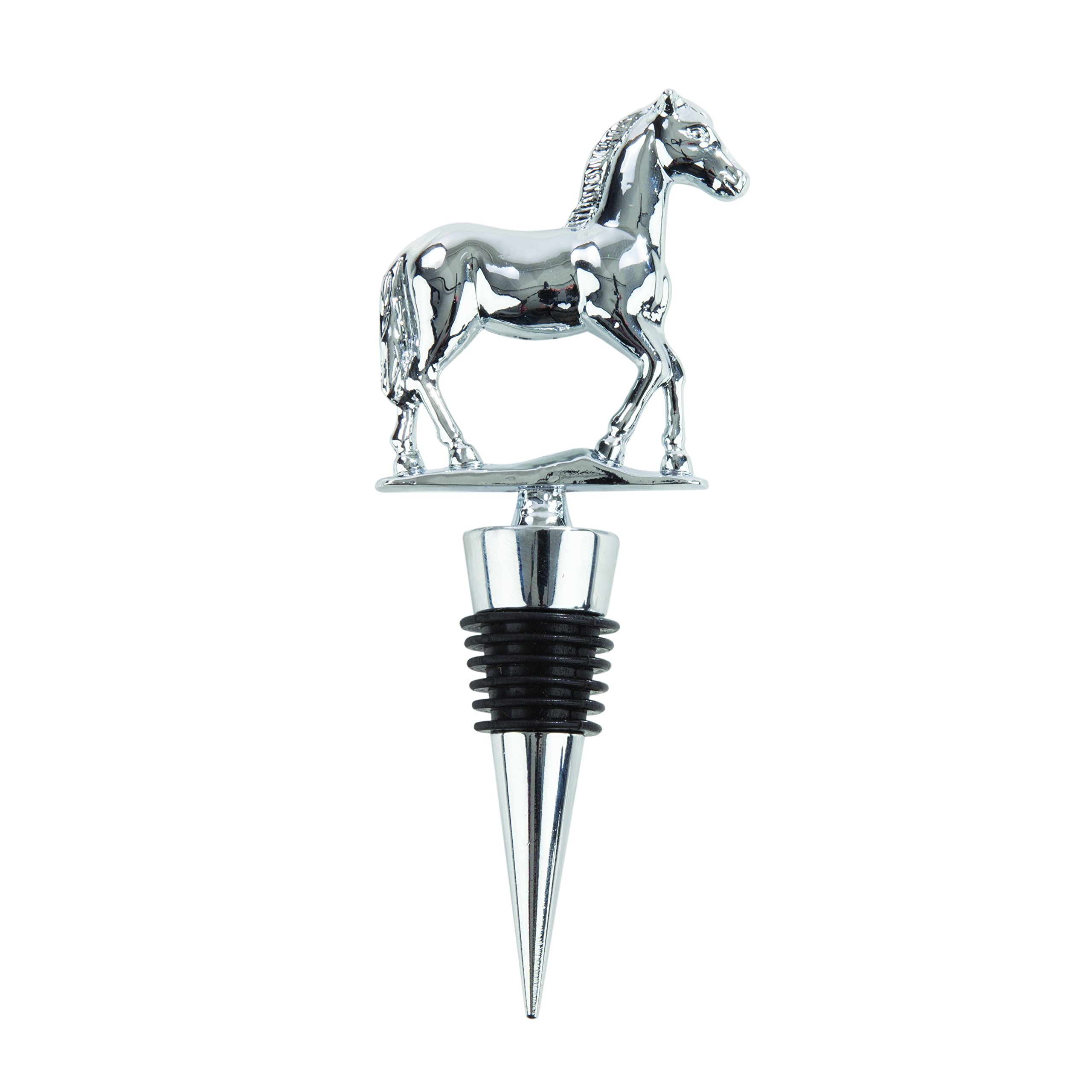 TwineTwine Derby Wine Bottle Stopper, Keep Wine Fresh, Horse Bottle Stopper, Fits Standard Bottles, Metal, Rubber Seal, Silver, Set of 1