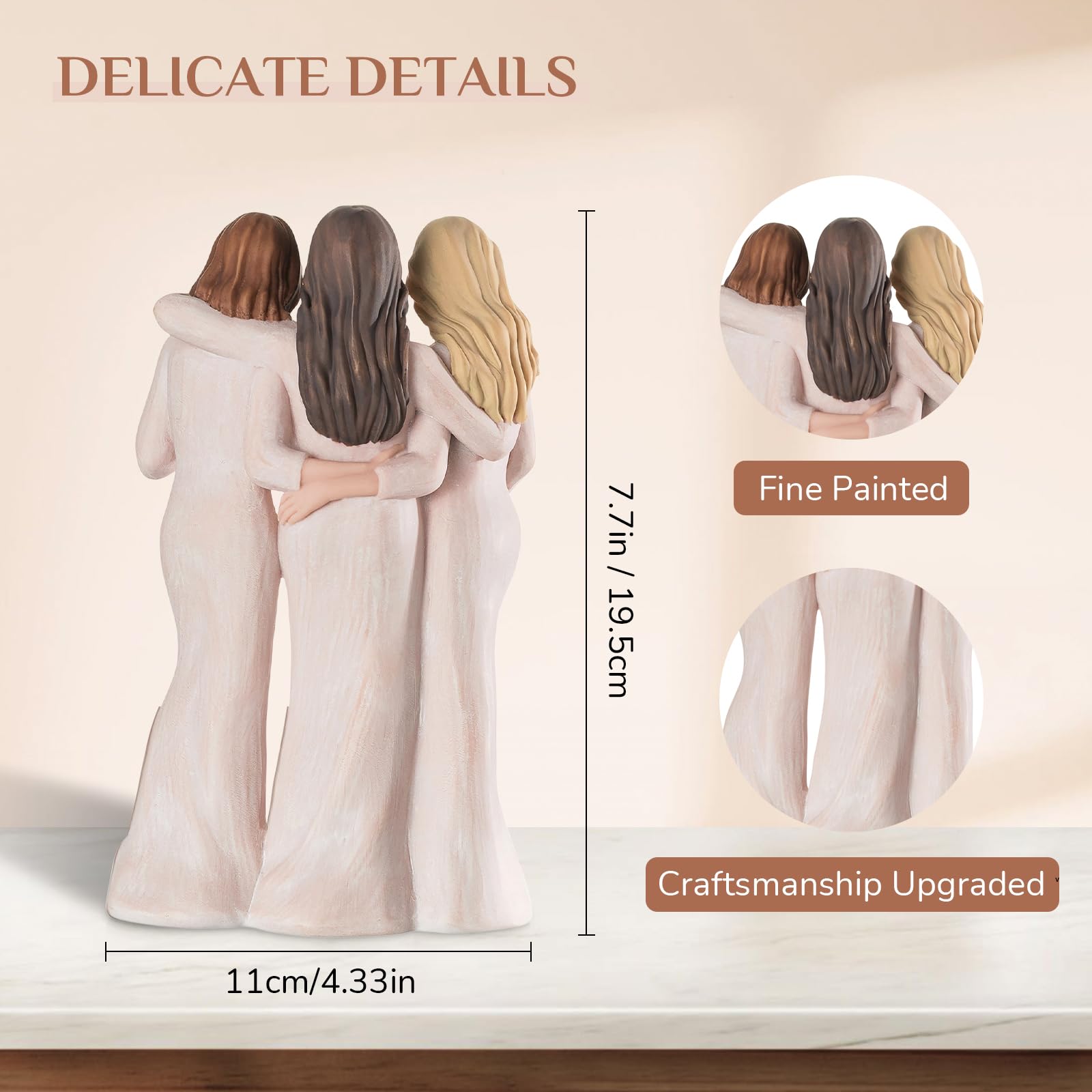 Storieme Regalo di compleanno dell'amicizia per le donne: statuetta in resina con tre sorelle per decorazione mensola, regalo di compleanno per sorella per migliori amiche Bestie