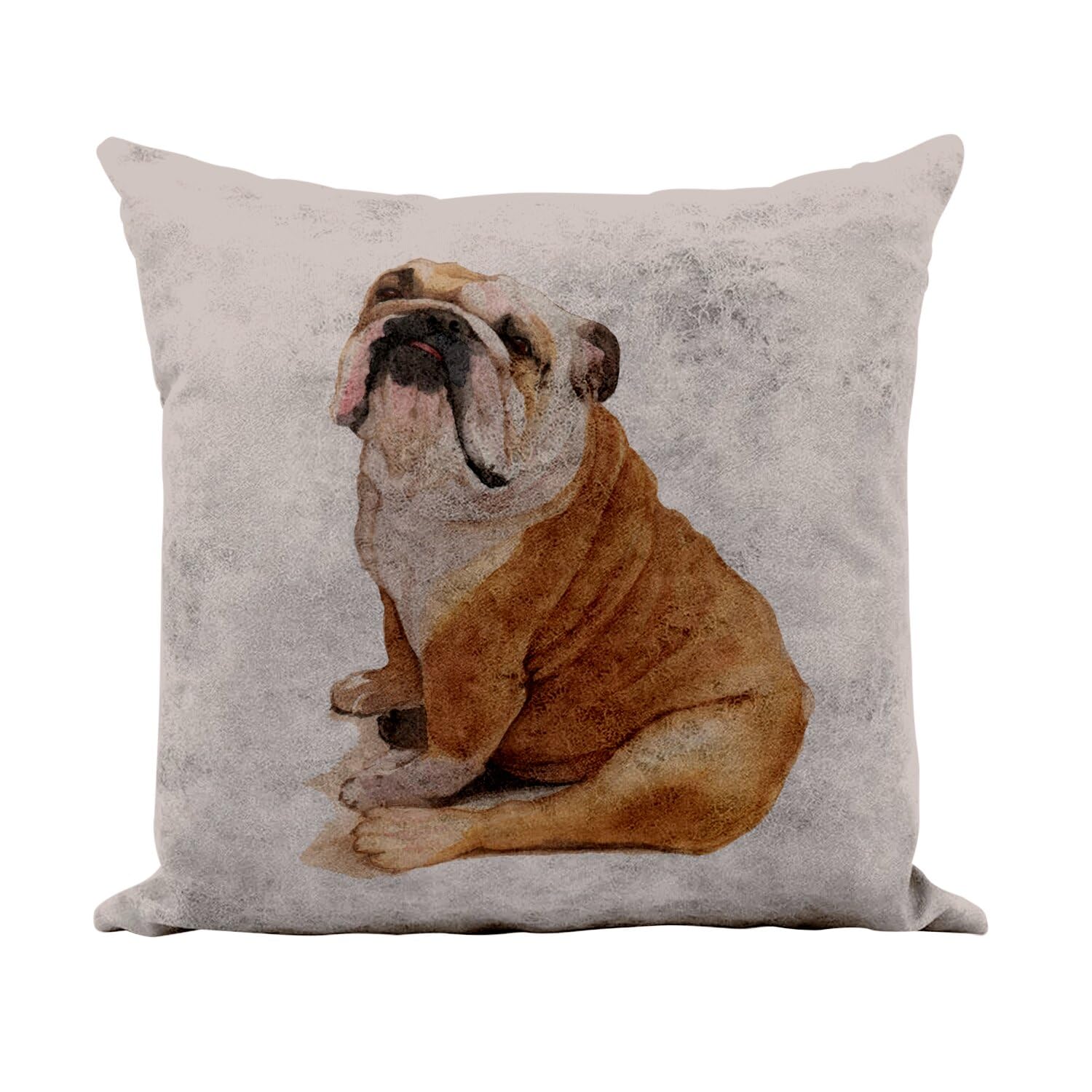 Coussin bulldog beige 40x40 cm en similicuir camel avec housse