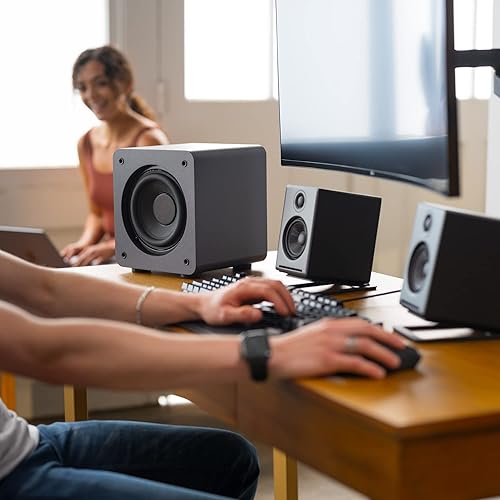 Miniatura 9 de Audioengine Altavoces A2 negros de 24 bits para escritorio y subwoofer gris S6 para juegos de música, películas, estudios, dormitorios, oficinas
