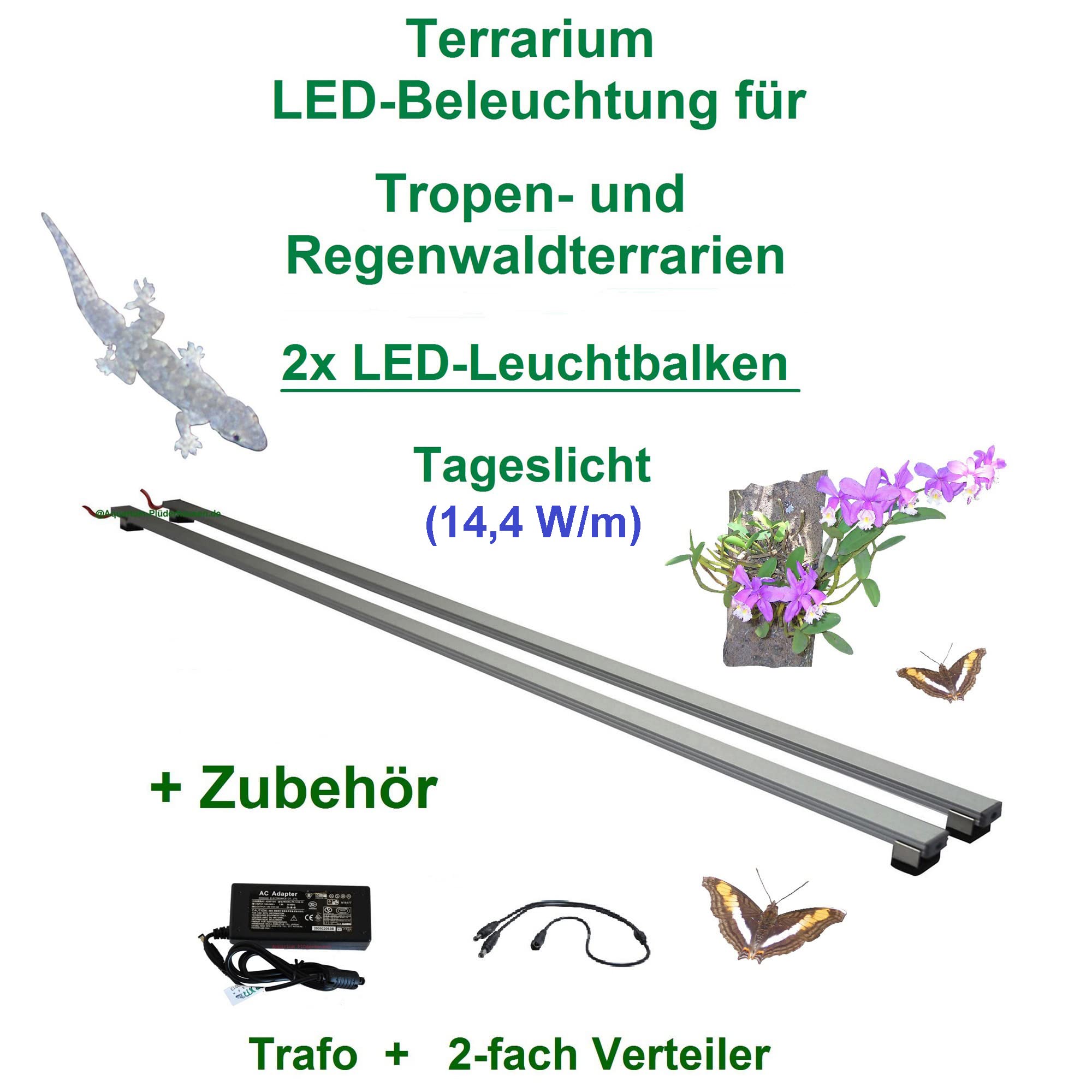 Regenwald Terrarium, Set2: 2x LED-Beleuchtung 30 cm + Zubehör, LED Leuchtbalken,LED Tropen Pflanzenlicht