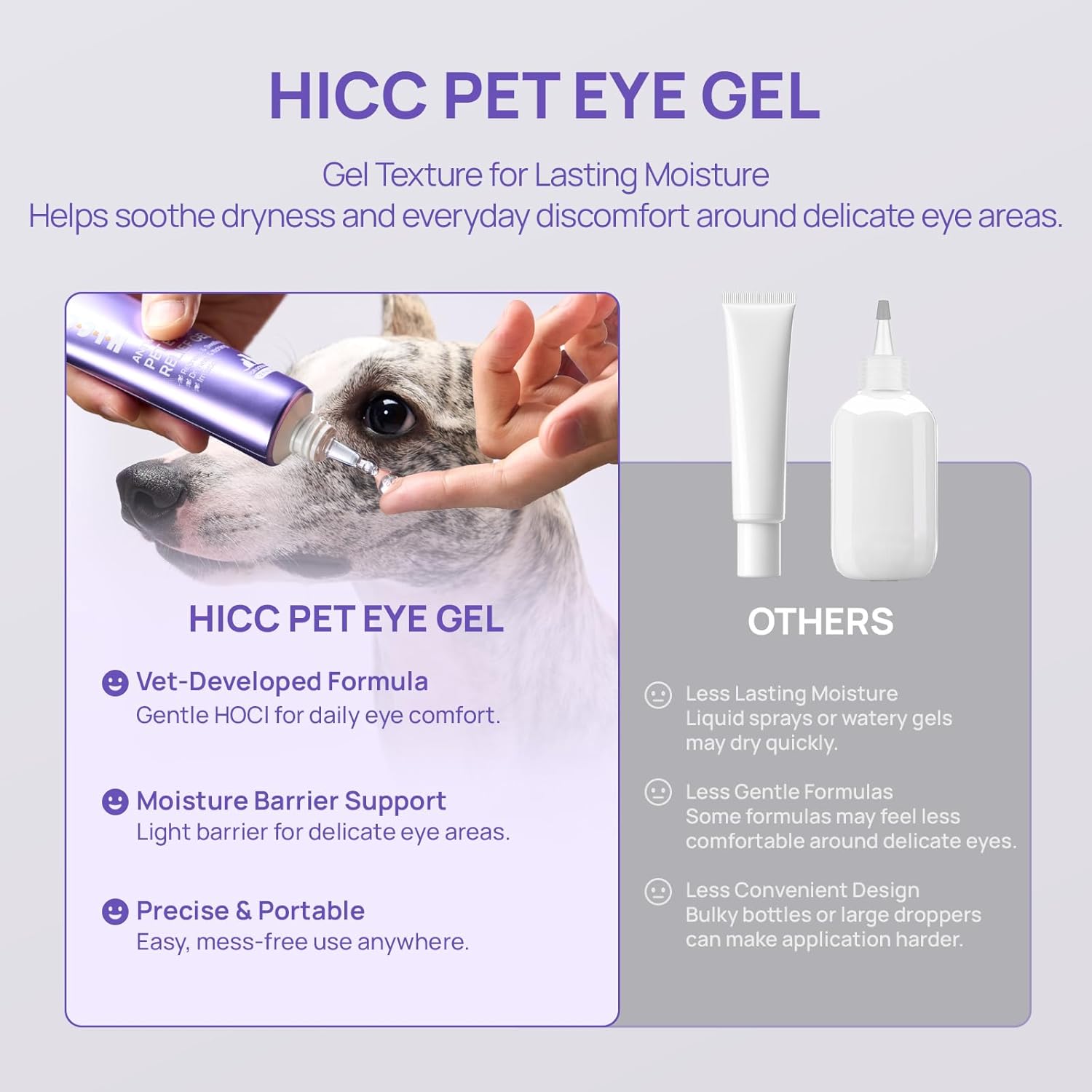HICC PET Dog Eye Gel, Vet-Trusted Dog Eye Infection Treatment, Cat Eye Drops Wash, Soothes Irritation, Moisturizes Dry Eyes, Pet Eye Drops Ointment Alternative for Dogs, Cats, Horses. 4 fl oz
