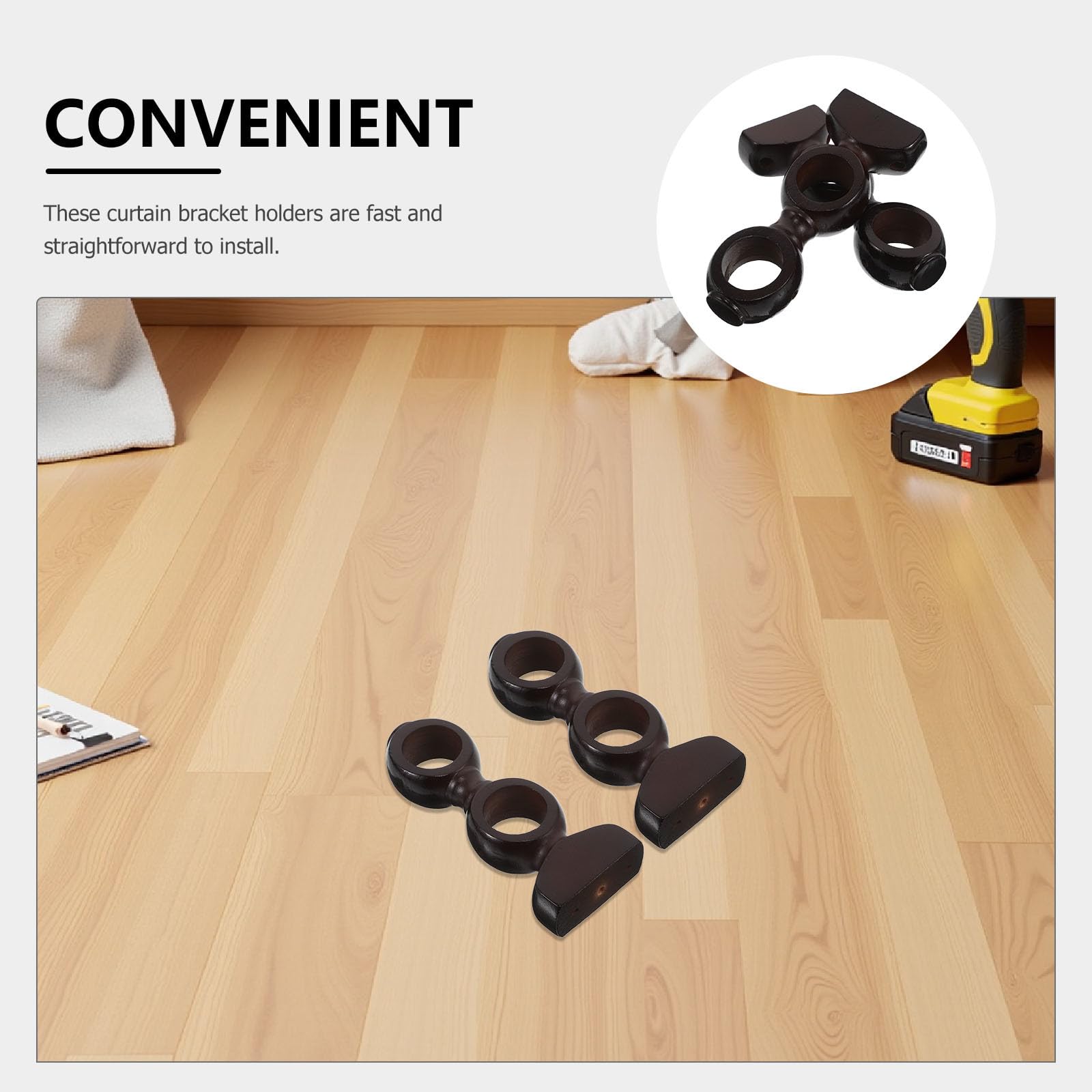 Supporto Bastone Tenda Doppio da Parete 2 Pezzi Legno Coffee