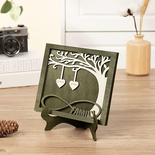Vista 84 de Árbol genealógico con etiqueta de corazón, placas de madera grabadas personalizadas, regalos personalizados para madres, padres, escritorio, nombres