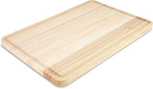 KitchenAid Tabla de cortar clásica de madera de caucho con zanja perimetral, tabla de cortar reversible extragrande, 12 x 18 pulgadas, natural