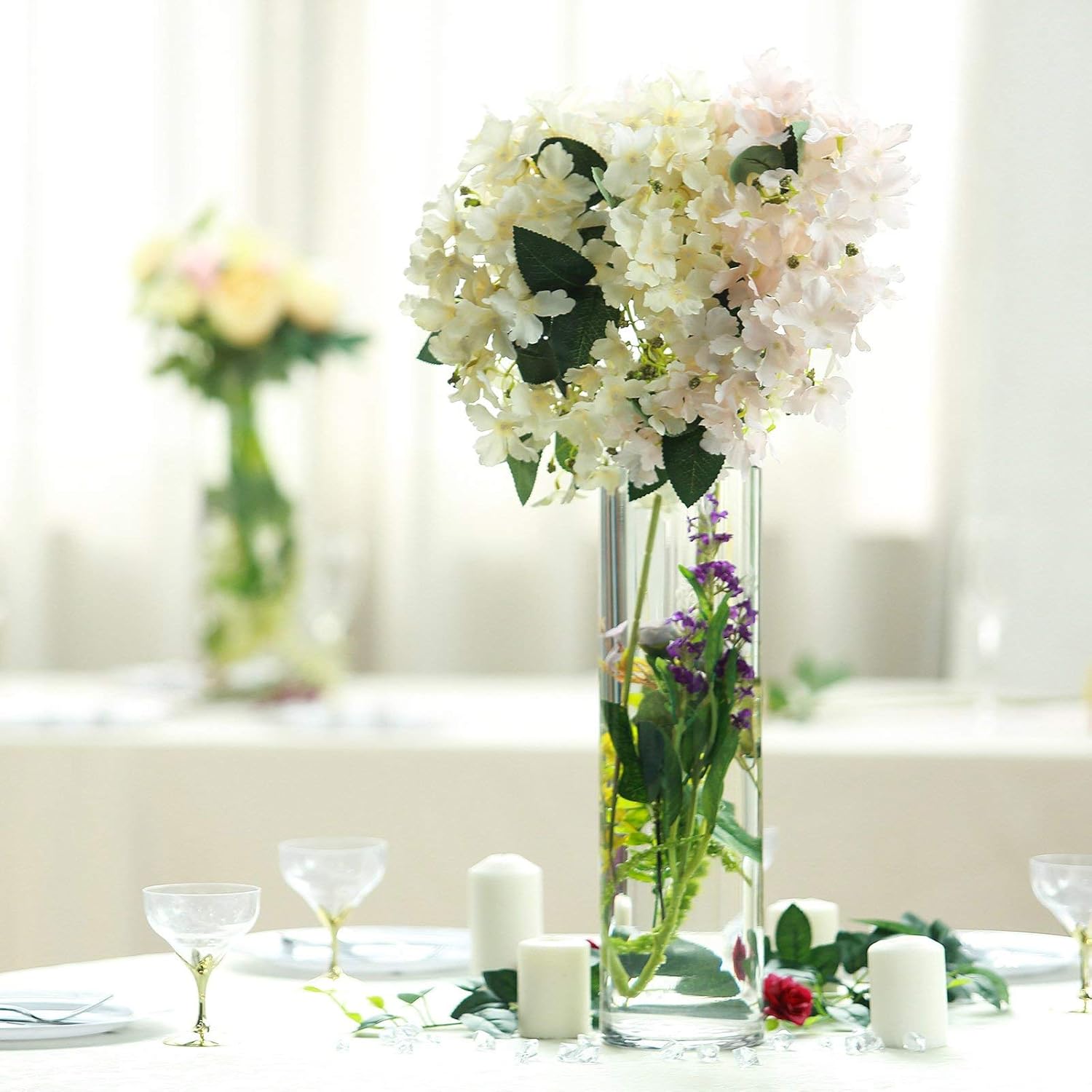 Tableclothsfactory 6pcs/Set 20" Tall Cylinder Glass Centerpiece Flower Candle Vase for Wedding Party Banquet Events Centerpiece Decoration