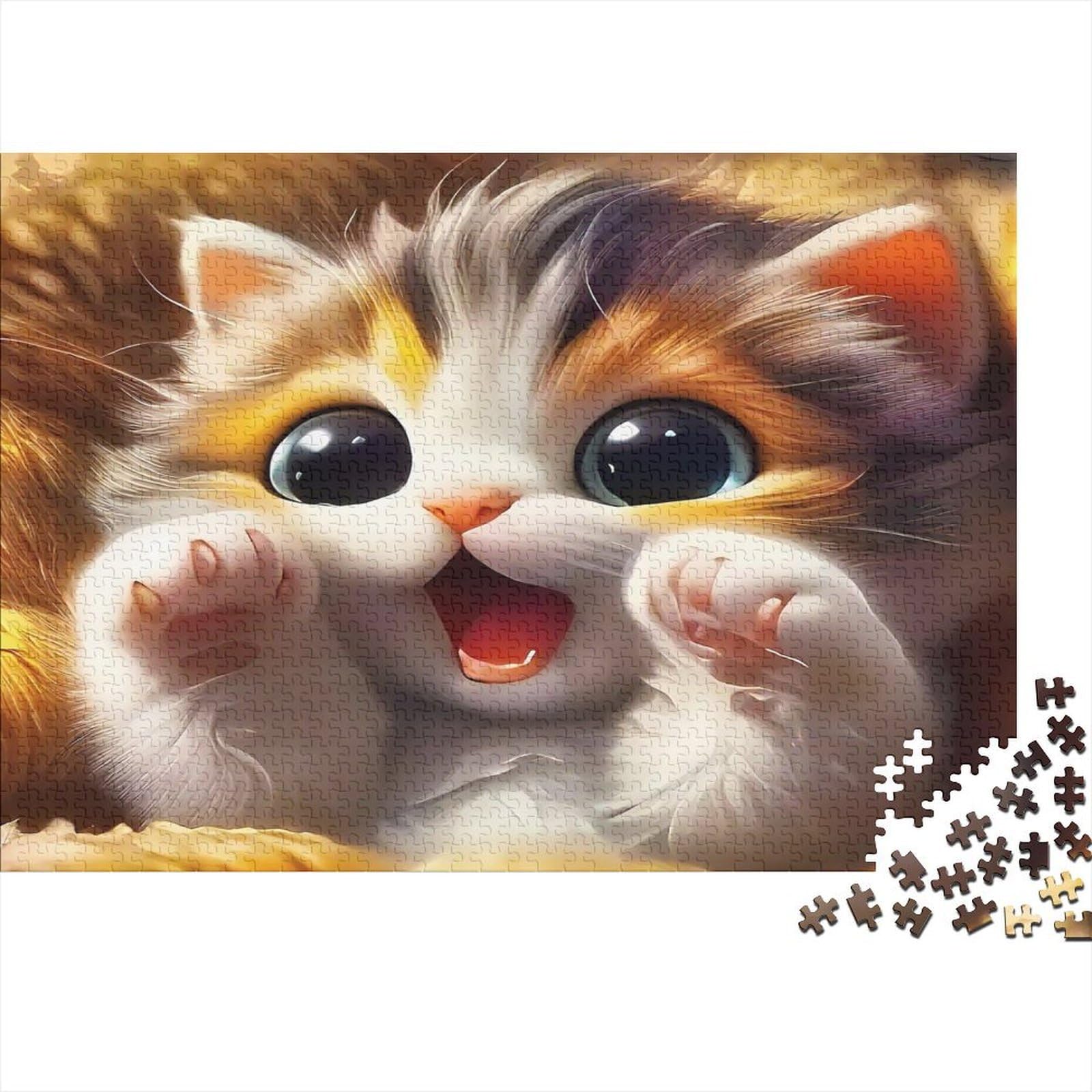 Cute Kitten Jigsaw Puzzle 1000 Piece Jigsaw Puzzle Paper Puzzle for Adults Animated Art Style Relaxing Focus Family Fun Home Gift 38x26cm/1000pcs โ image 1