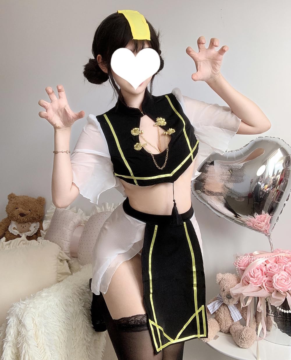 Sexy cheongsam dress for women Lingerie Chinese Zombie Cosplay Costume Girl Qipao outfit underwear Kawaii cute anime Roleplay High Split Chemise Babydoll Thong Set Halloween