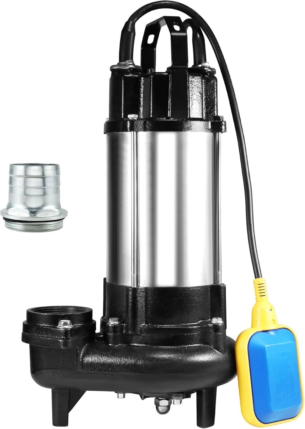1HP Sewage Effluent Grinder Pump, Submersible Sump Pump, 110V 6300GPH Cast Iron with Automatic Float Switch, 2'' NPT Discharge for Basement, Sump Basin, Residential Sewage