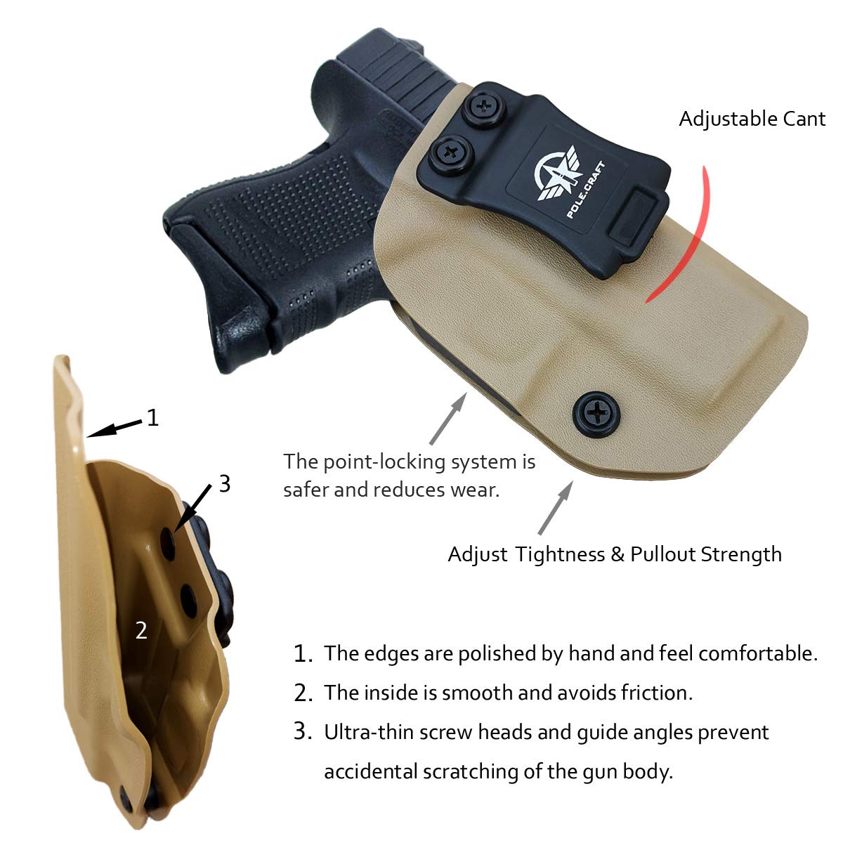 POLE.CRAFT Kit de griffes d'étui pour IWB Kydex et 2,56