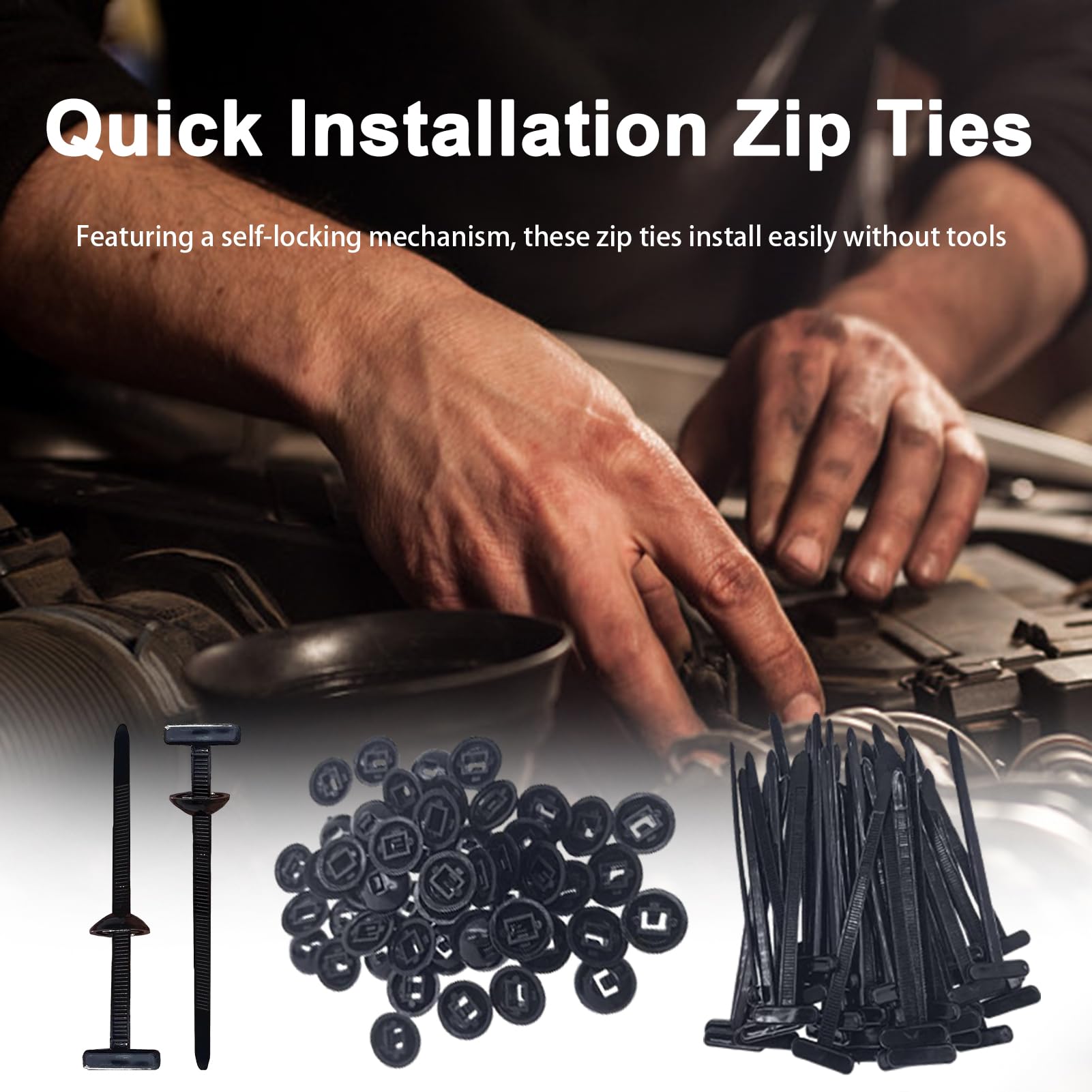 Lot de 50 attaches de câble universelles en nylon – Attaches autobloquantes robustes avec épingle et bouton, attaches de câble en plastique, fermetures éclair résistantes aux UV pour fixation