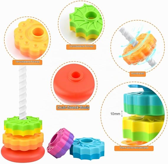 Spinning Stacking Toys Rainbow Tower Stacking Games Children Stackable Stacking Tower Educational Toy Hand Eye Coordination Early Education Toy Gifts for Children from 12 Months