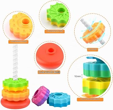 Spinning Stacking Toys Rainbow Tower Stacking Games Children Stackable Stacking Tower Educational Toy Hand Eye Coordination Early Education Toy Gifts for Children from 12 Months