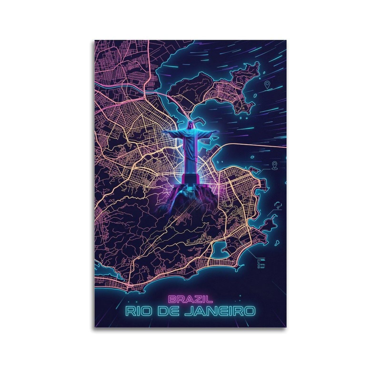 XKUGA Gamer Room Aesthetic Rio De Janeiro Brazil Map Poster Modern Decorative Canvas Prints - Ideal Wall Art for Family, Man Cave, Game Room, Boys & Girls Bedroom 24x36inch(60x90cm)