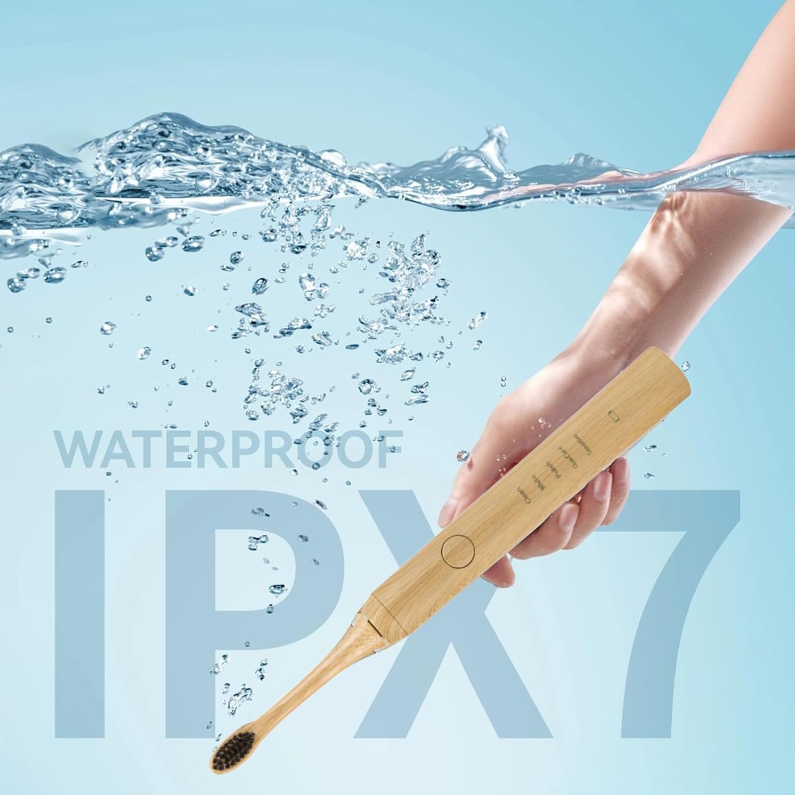Cepillo de dientes eléctrico sónico de bambú para adultos, 5 modos, temporizador inteligente de 2 minutos, IPX7, impermeable, motor 40000 VPM, limpieza profunda (amarillo)
