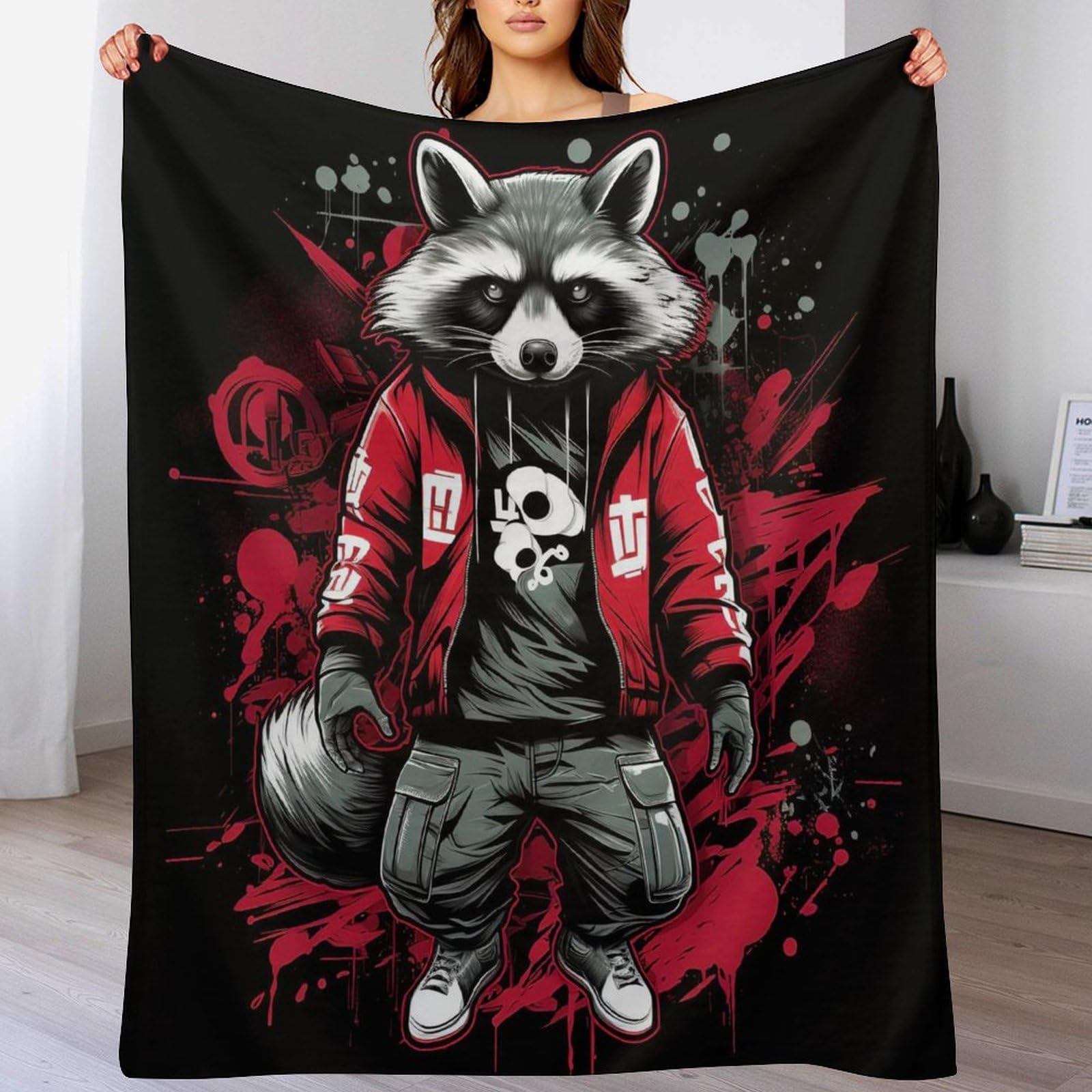 Couverture polaire raton laveur en flanelle 180x200 cm pour lit