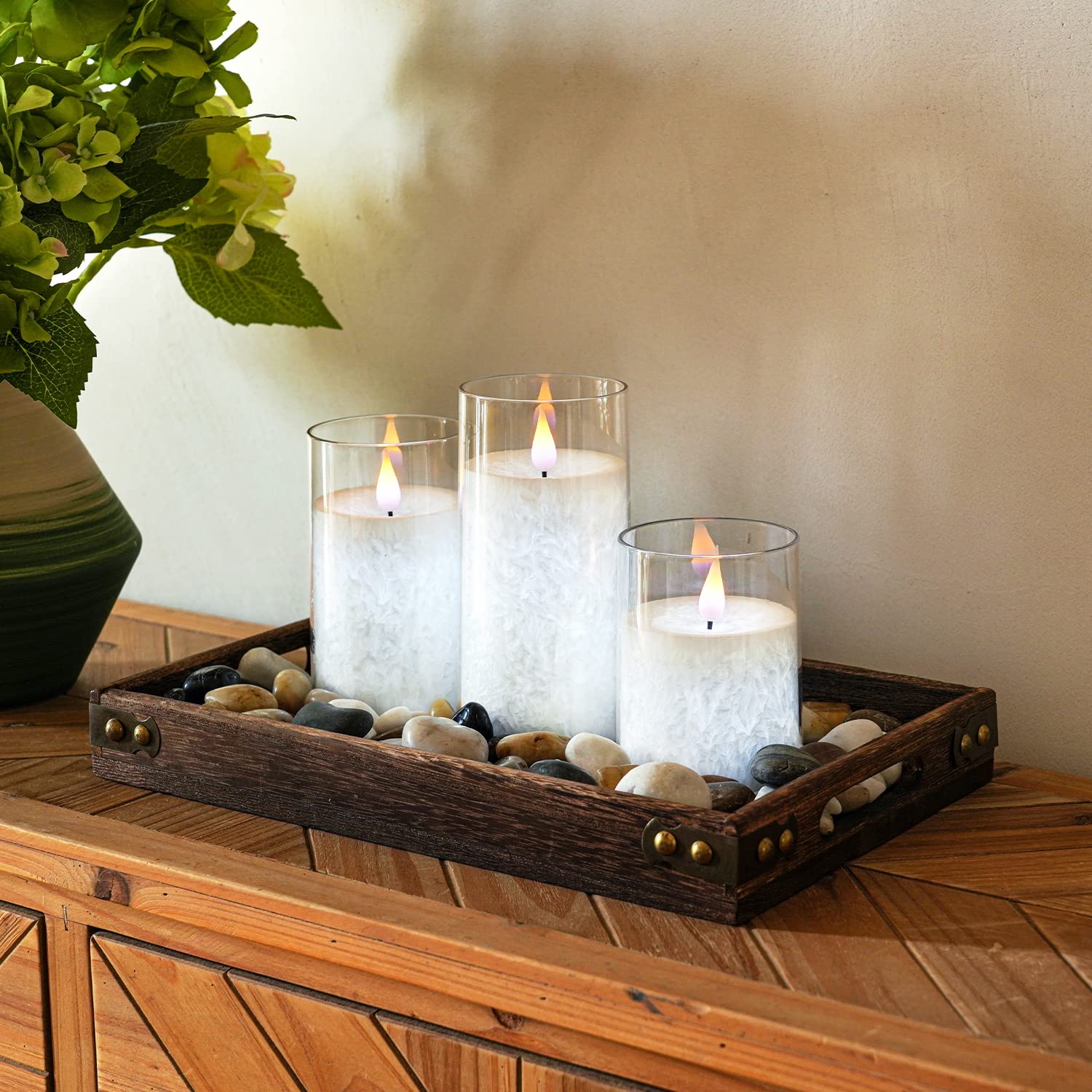 Homemory White Flameless Candles, Battery Operated Candles, Electric Fake LED Pillar Candles, Remote and Timers, Made of Acrylic and Wax, Yellow and Purple Glow