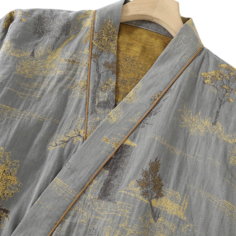 FANCYPUMPKIN Peignoir Kimono/Pyjama en Coton Style Japonais Classique pour Homme, Grandes Tailles