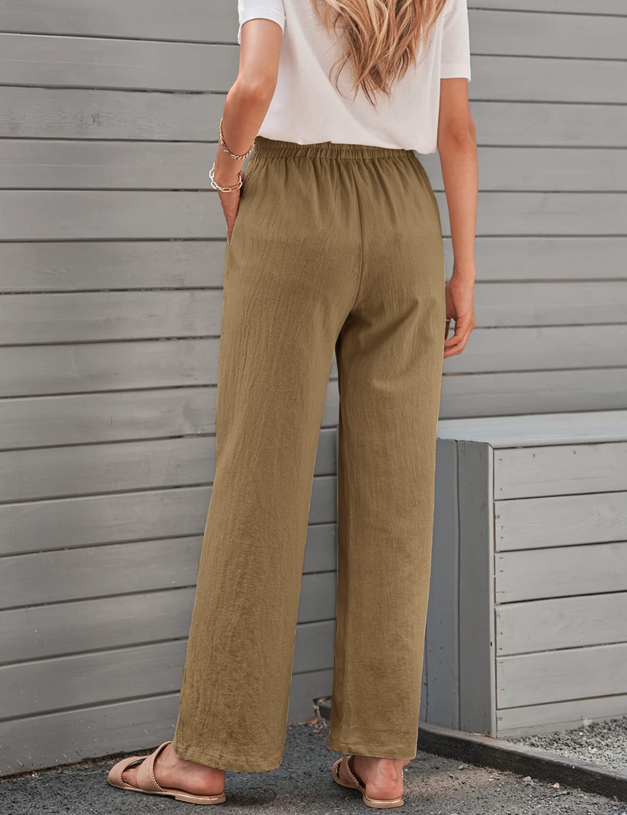 Yuson Girl Pantaloni Donna Tinta Unita Casual Pantaloni Elastico Pantaloni Leggeri Estivi Traight con Coulisse Pants Pantaloni in Cotone e Lino con Tasche