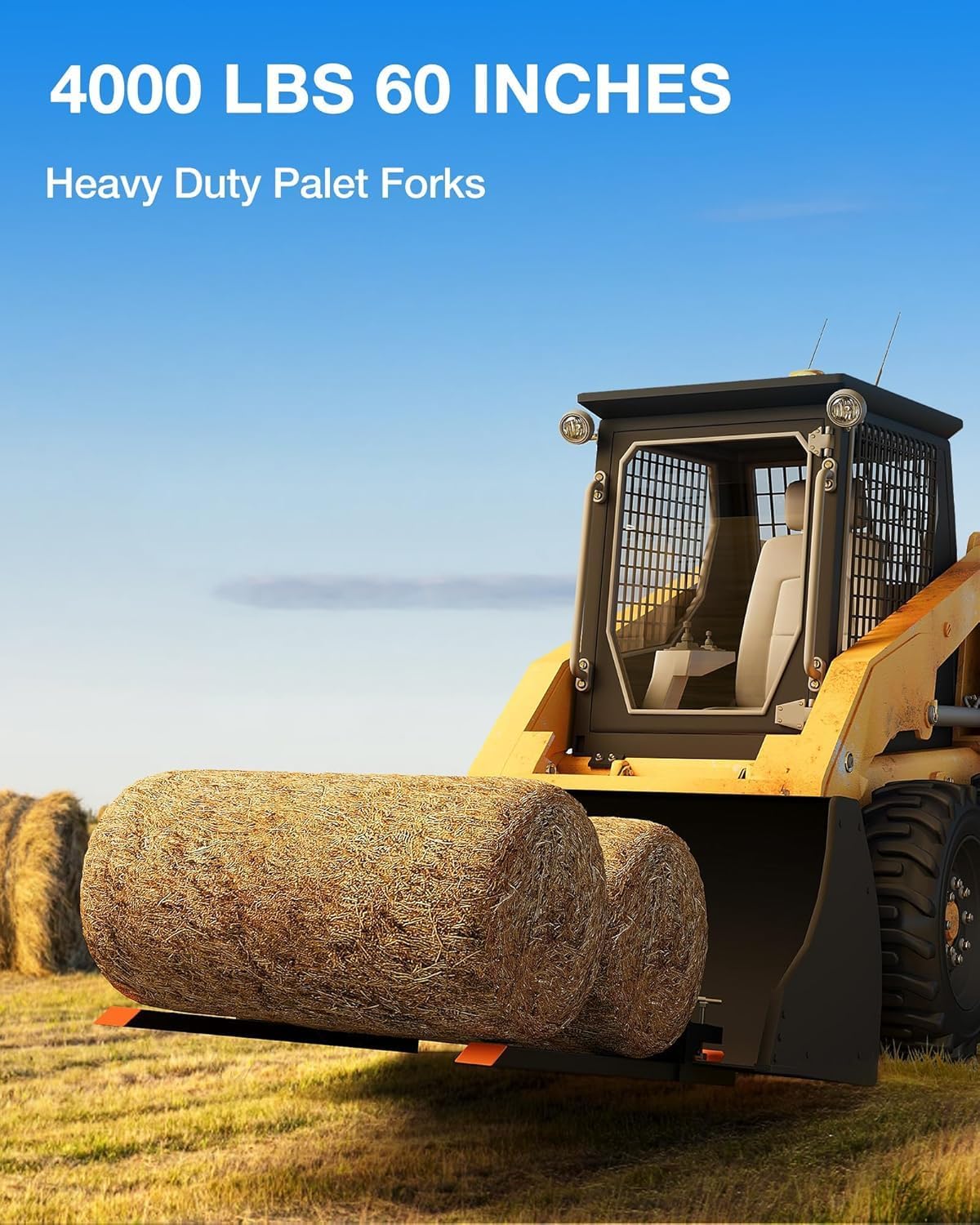 60" Pallet Forks 4000 Lbs Clamp-On Pallet Forks, Heavy Duty Tractor Bucket Forks for Tractor Bucket Forks Front Loader Forks, Fork Attachment for Skid Steer