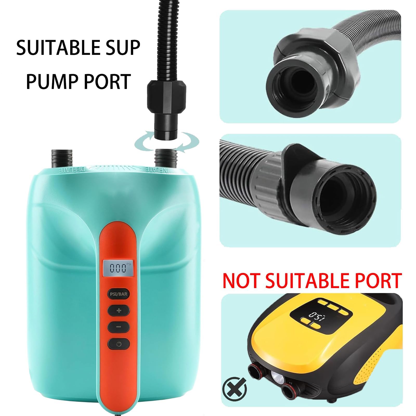 Adaptateur De Pompe Sup,Kit Adaptateur de Pompe Sup,Kit adaptateur de pompe gonflable Tuyau de Gonflage 1m avec 7 Buses à Clapet Adaptateur Tuyau Gonflage Kayaks pour Paddle,Bateaux Gonflables,Kayaks