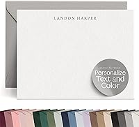 CurioPress Personalized Simplicity Flat Note Cards with Envelopes - Custom Thank You Stationery, Handmade USA 110lb Mohawk Cardstock