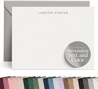 CurioPress Personalized Simplicity Flat Note Cards with Envelopes - Custom Thank You Stationery, Handmade USA 110lb Mohawk Cardstock