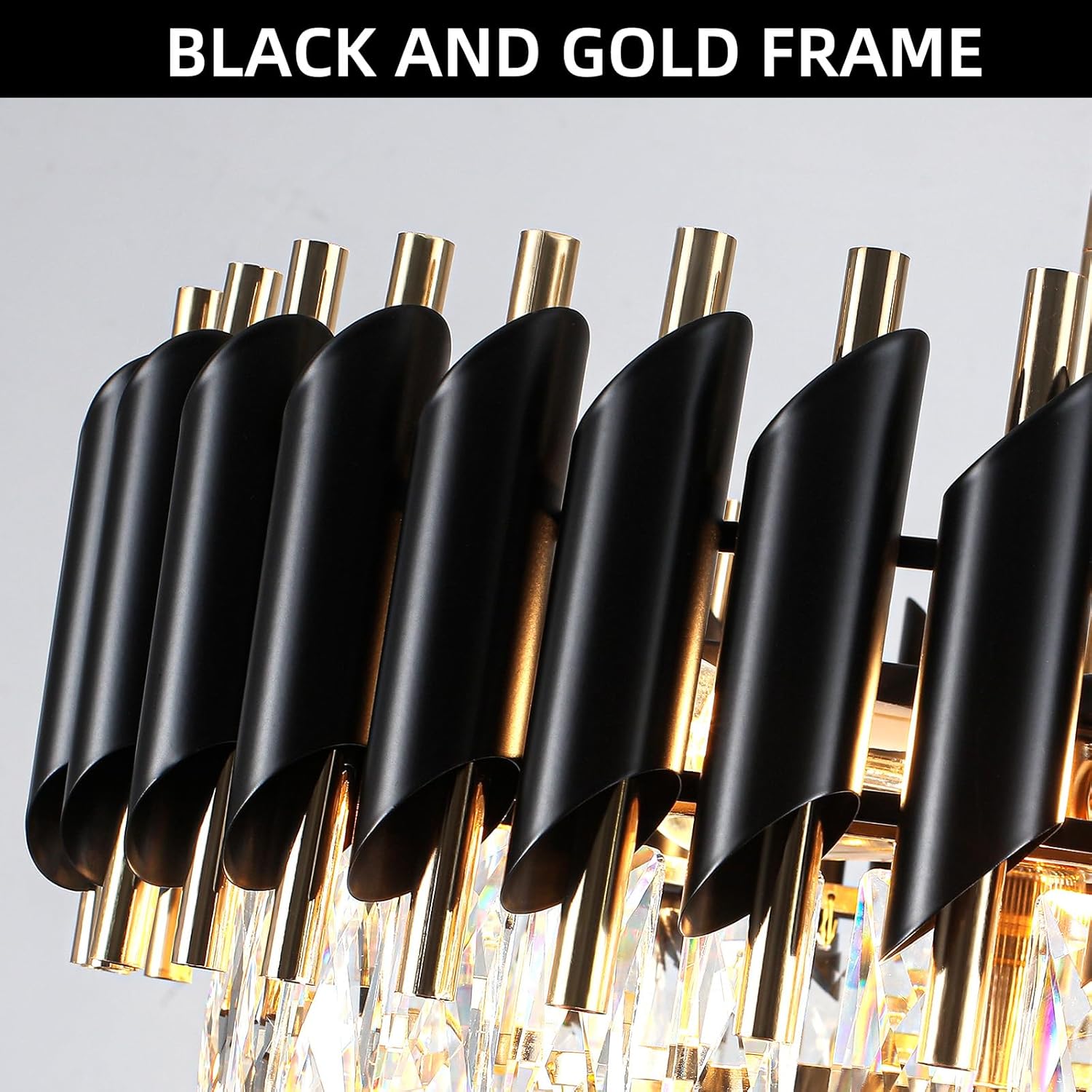 Modern Crystal Chandelier 5-Lights Black and Gold Chandelier for Dining Room Light Fixture 4-Tier Round Pendant Flush Mount Chandeliers Ceiling Lighting for Living Room Kitchen Bedroom Foyer