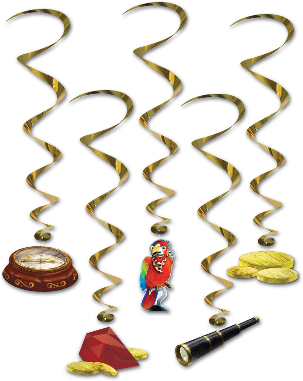 Beistle Club Pack Assorted Pirate Themed Treasure Hunt 5 Pack Hanging Whirls Decorations, Box Contains 6 Packs (30 Total whirls)