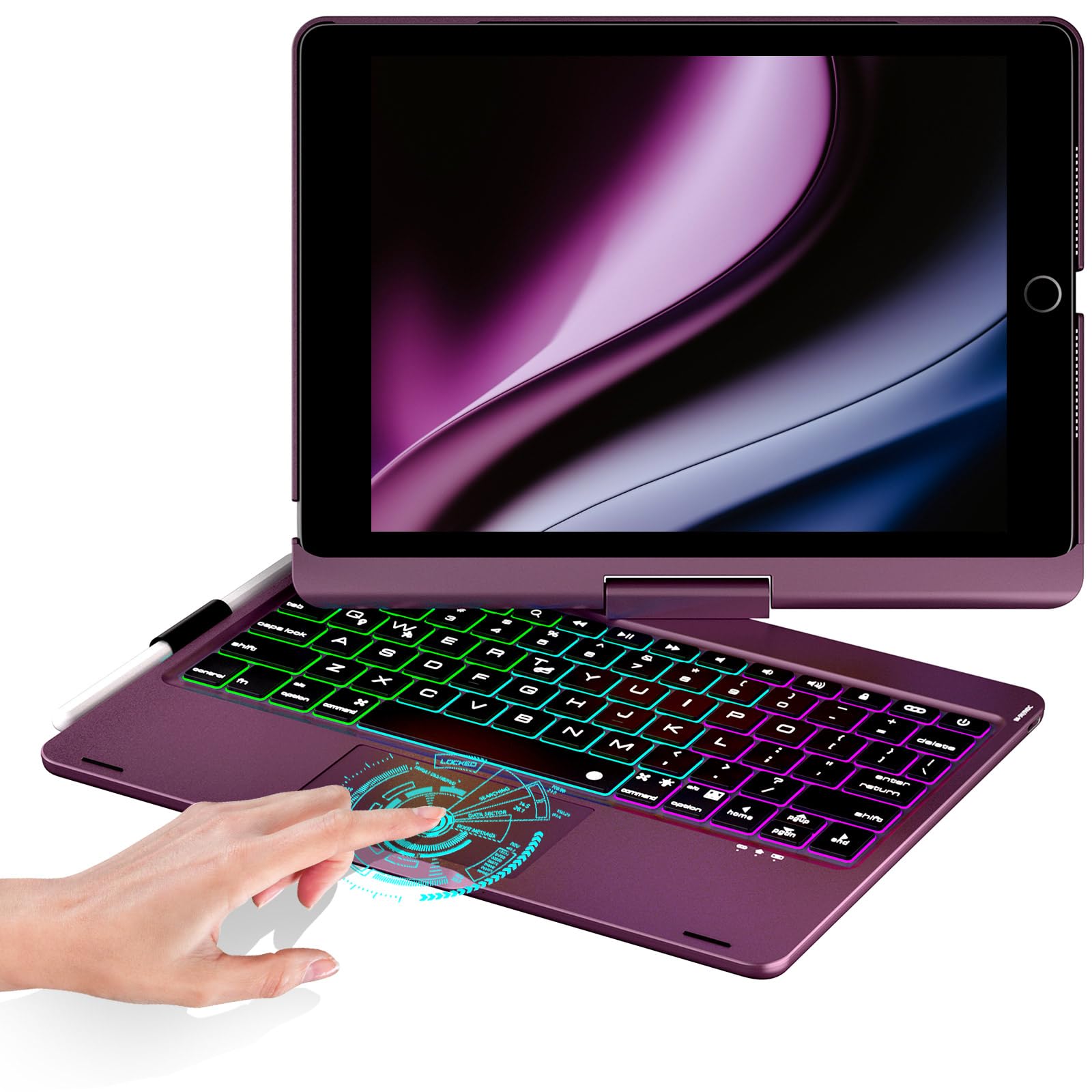BABG iPad 9th Generation Case with Keyboard,360° Rotatable,Touchpad,Backlit Keyboard with Pencil Holder for 10.2 inch iPad 9th Gen 2021/ 8th Gen 2020/7th Gen 2019 and iPad Air 3/Pro 10.5"-Rose Gold: 10.2/10.5 inch Raspberry