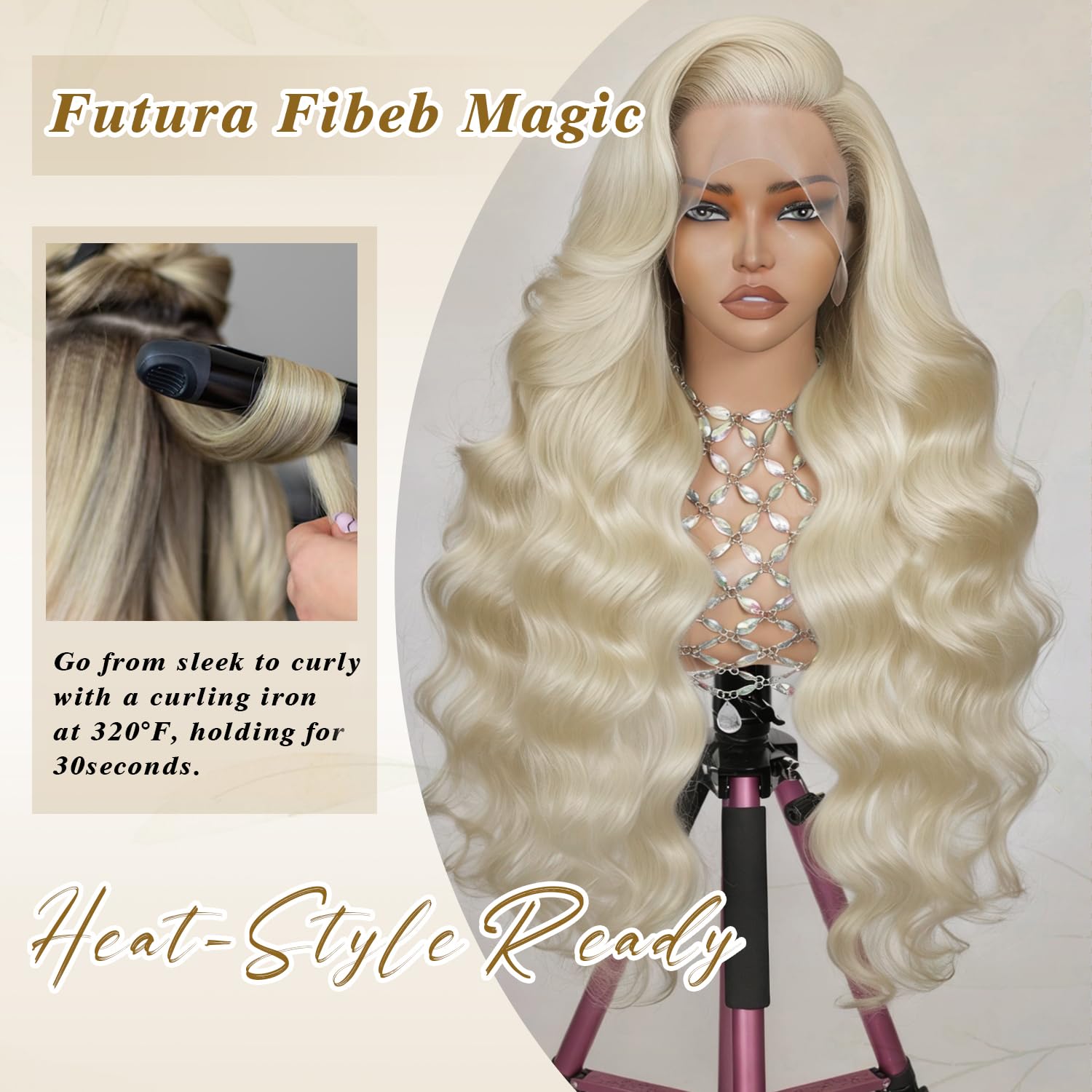 Long Blonde Straight Wig for Women 30inch/76cm Synthetic Lace Front Wig Pre Plucked Wig Natural Looking Synthetic Heat Resistant Fiber for Beginner friendly (613 Blonde Colored Wig)