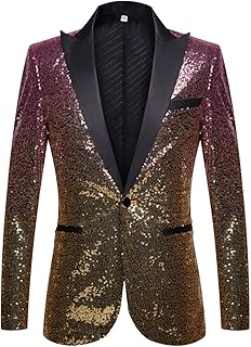 Men Shiny Sequins Suit Jacket Blazer One Button Luxury Party Tuxedo Weddings Dinner Prom Shiny Banquet Sport Coat (Pink,X-Small)