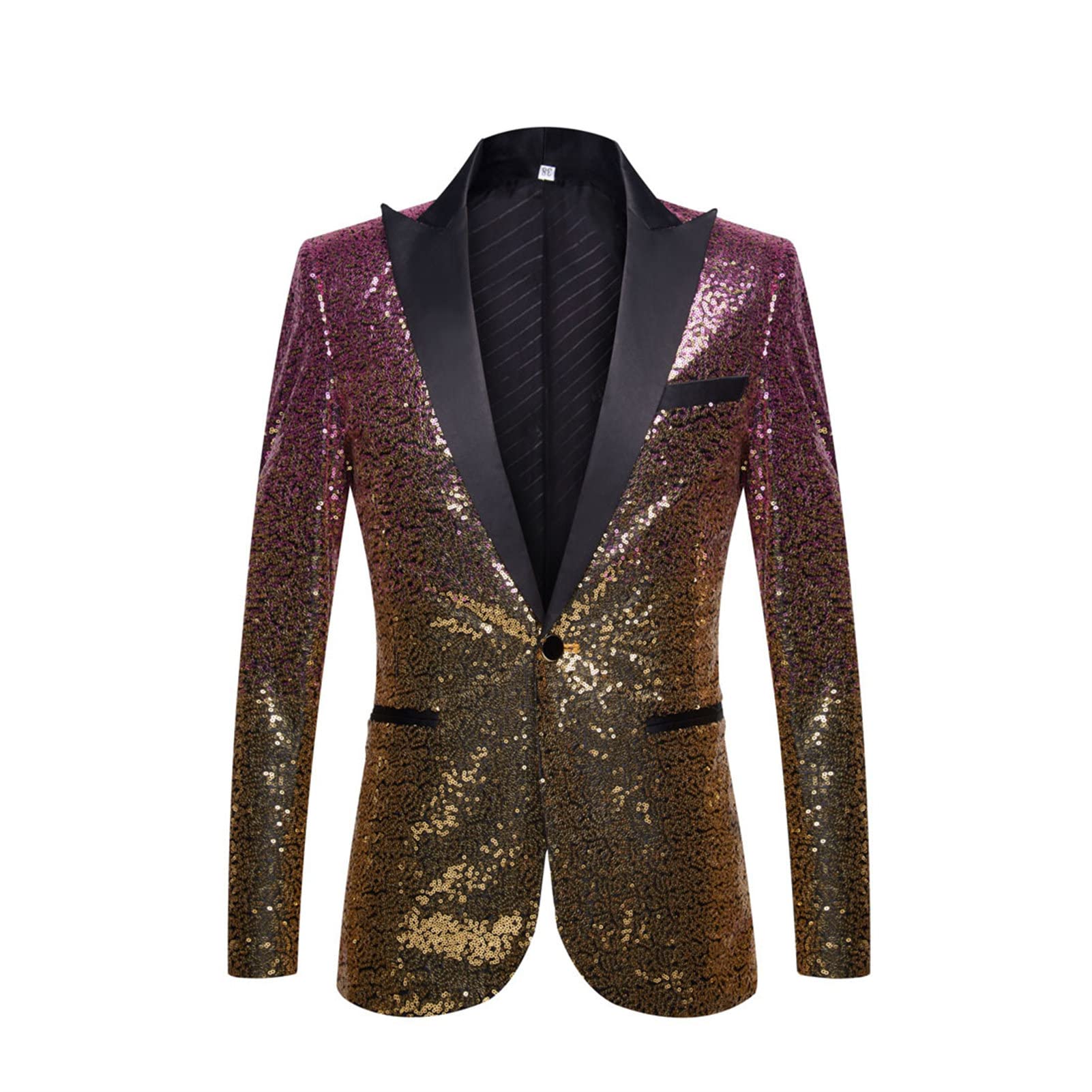 Men Shiny Sequins Suit Jacket Blazer One Button Luxury Party Tuxedo Weddings Dinner Prom Shiny Banquet Sport Coat (Pink,Large)
