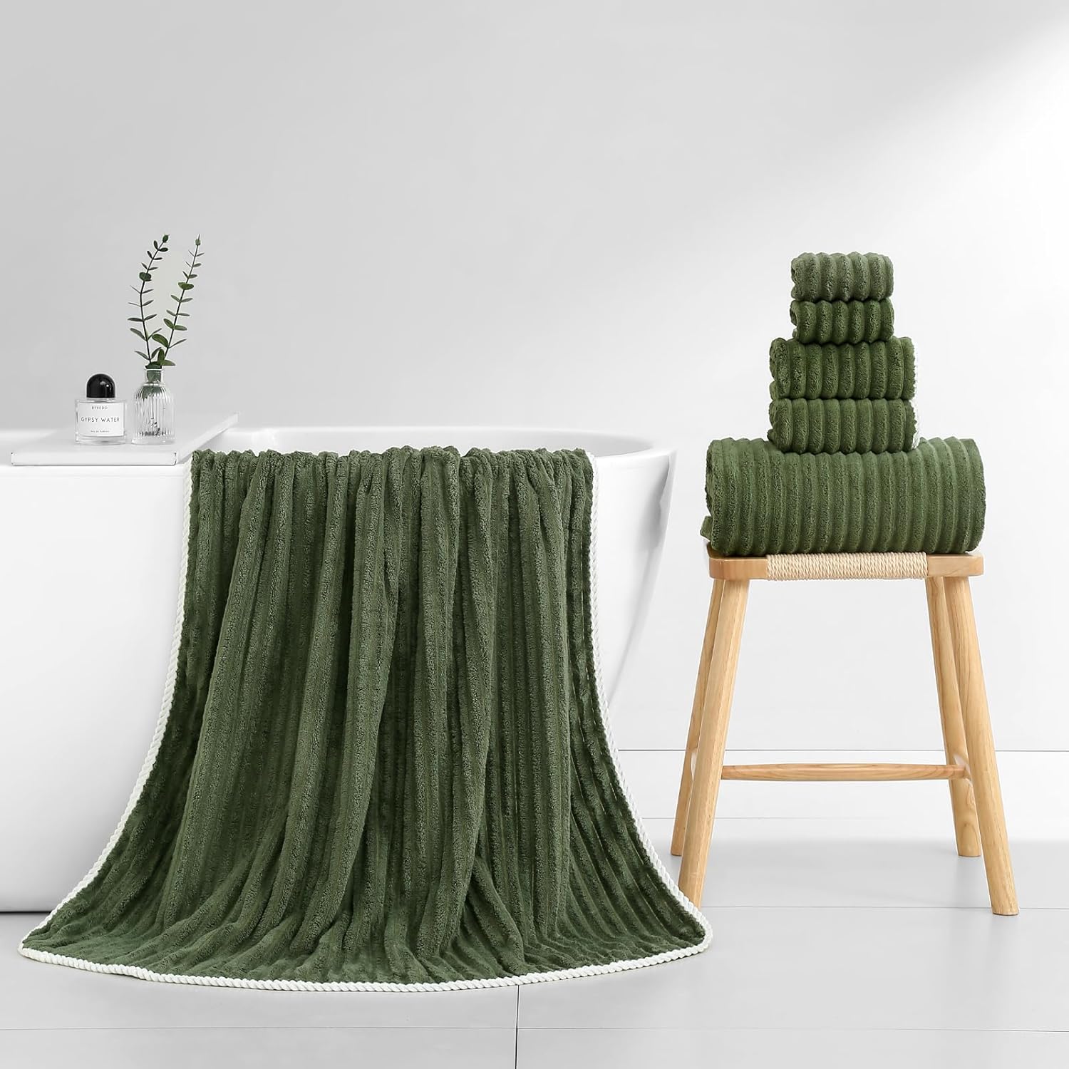 40x80 Inches Bath Sheets Towels for Adults Luxury Microfiber Extra Large Bath Towels for Bathroom Super Soft Absorbent Quick Dry with Hanging Loop (Olive Green,2PCS) - Image 5