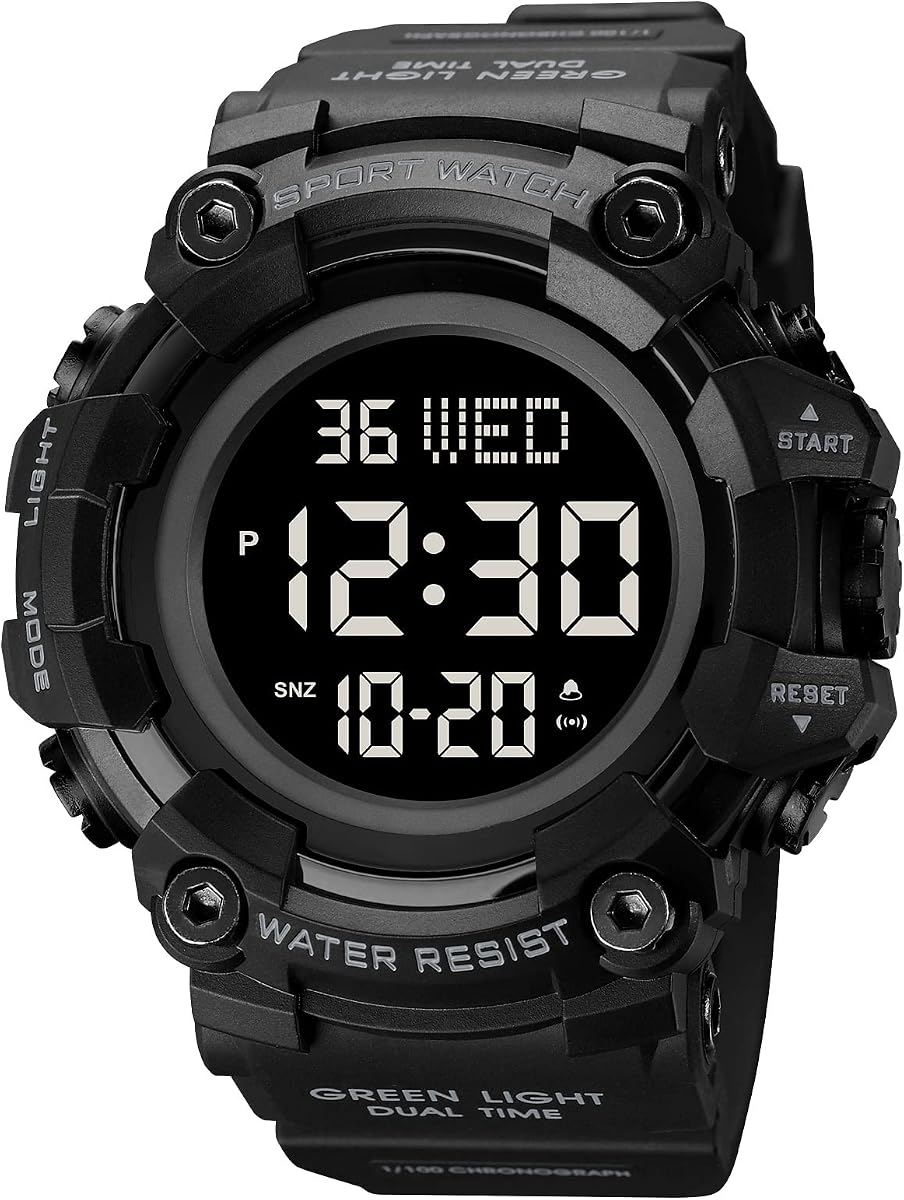 Men's Black Sports Watch - Large Face Chronograph Military Wristwatch with Luminous Hands, Waterproof Casual Silicone Strap for Outdoor and Daily Use - Gift for Men