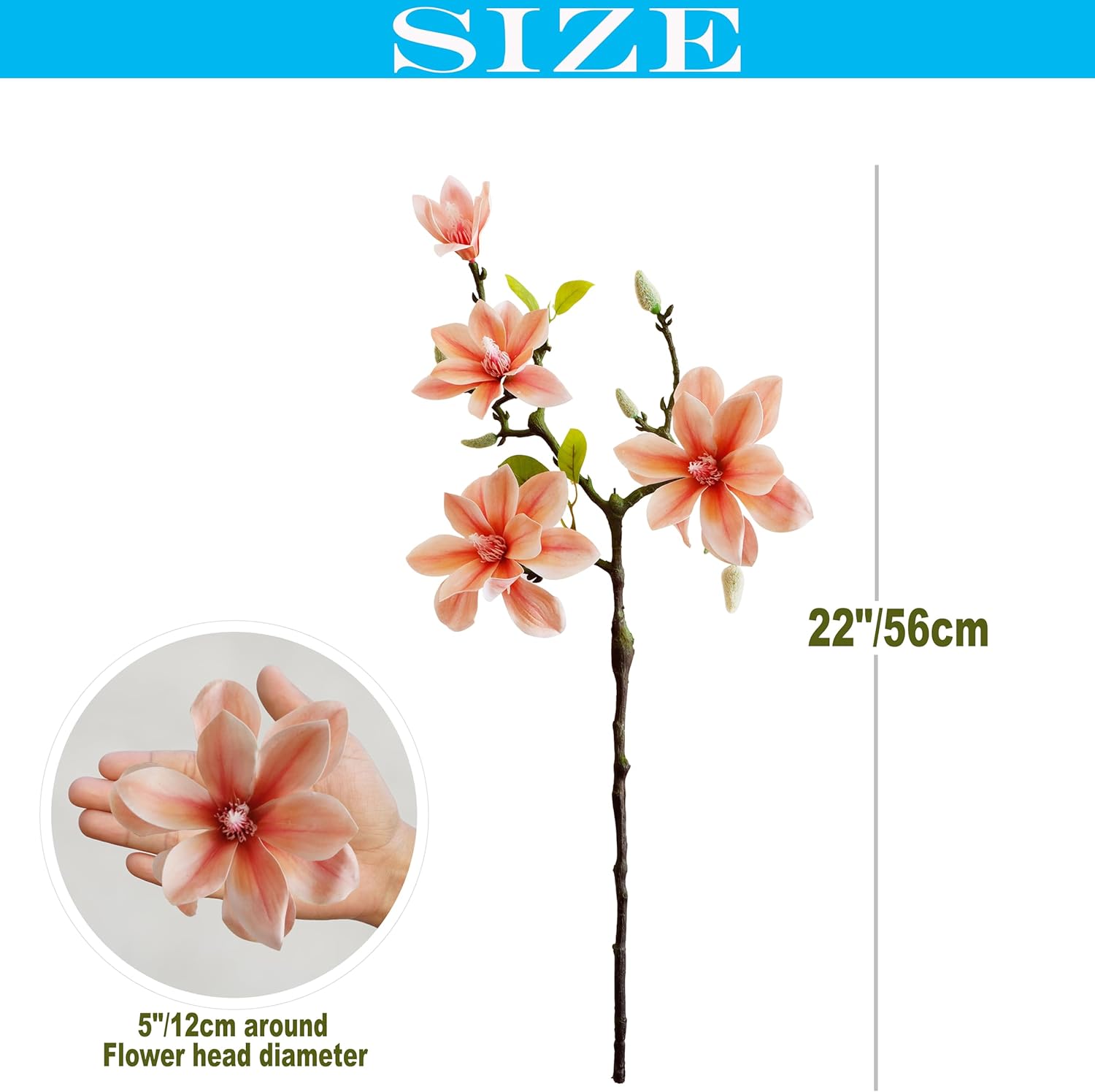 4pcs Magnolia Flowers Artificial, 22 Inch Faux Magnolia Stems with Buds and Leaves, New Desgin Premium Artificial Magnolia Branches for Home Decor Wedding, Dusty Pink