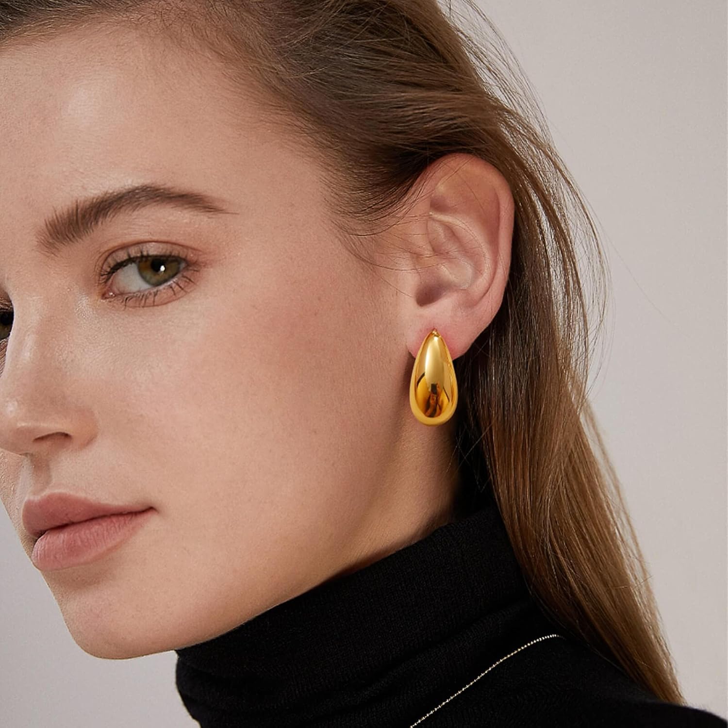 Chunky Gold Hoop Earrings for Women, Long Waterdrop Earrings with 18K Gold-Plated, Hypoallergenic Teardrop Earrings, Gold and Silver (#01 - Gold) - Image 3
