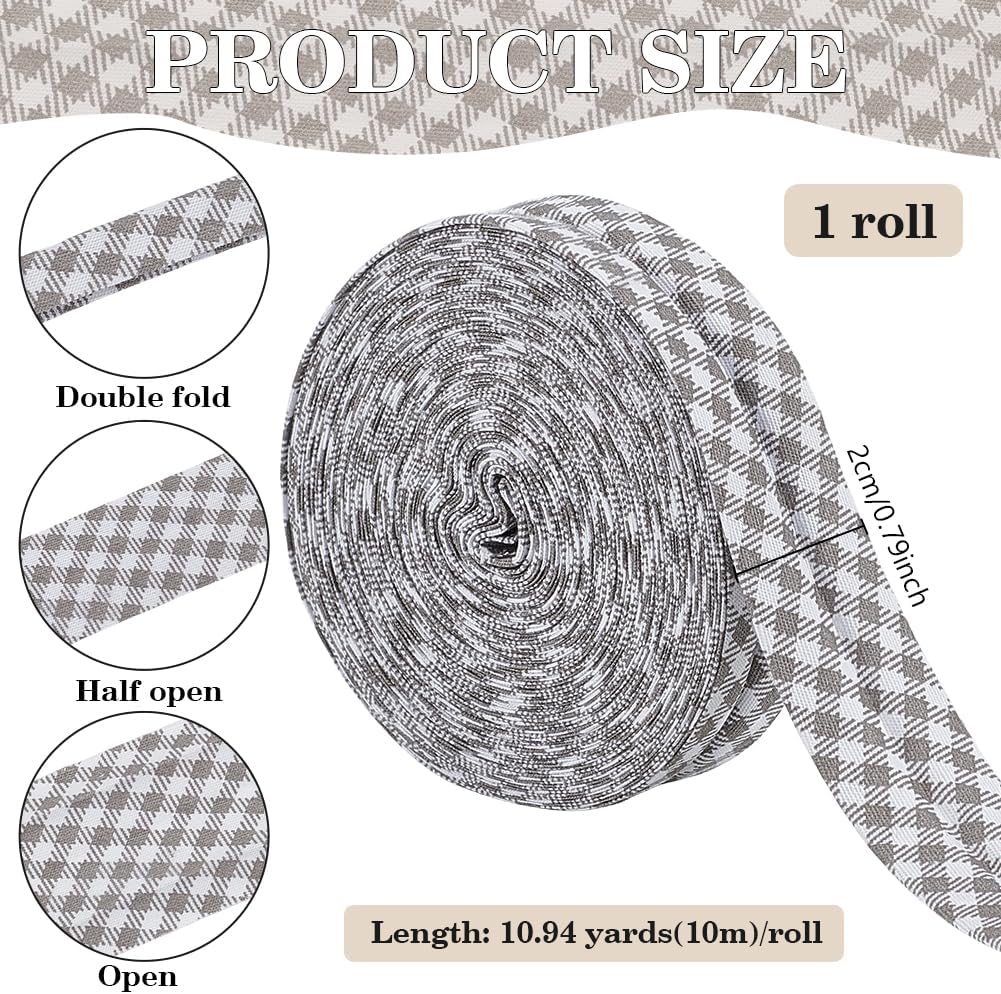 BENECREAT 10.94 Yards Gray Stripe Bias Tape, 3/4Inch Wide Double Fold Bias Binding Tape, Tartan Cotton Bias Tape for Sewing Piping Binding Hemming Apparel Making Hair Scrapbooks image 2