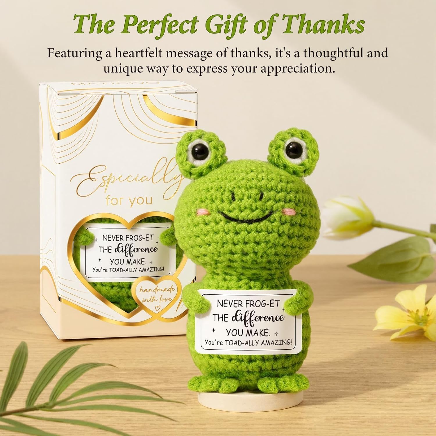 Valentines Day Thank You Gifts for Women, Handmade Emotional Support Crochet Frog w/ Card, Employee Teacher Appreciation Gifts Stocking Stuffers, Christmas Birthday Gift for Women Coworker Nurses Boss - Image 3